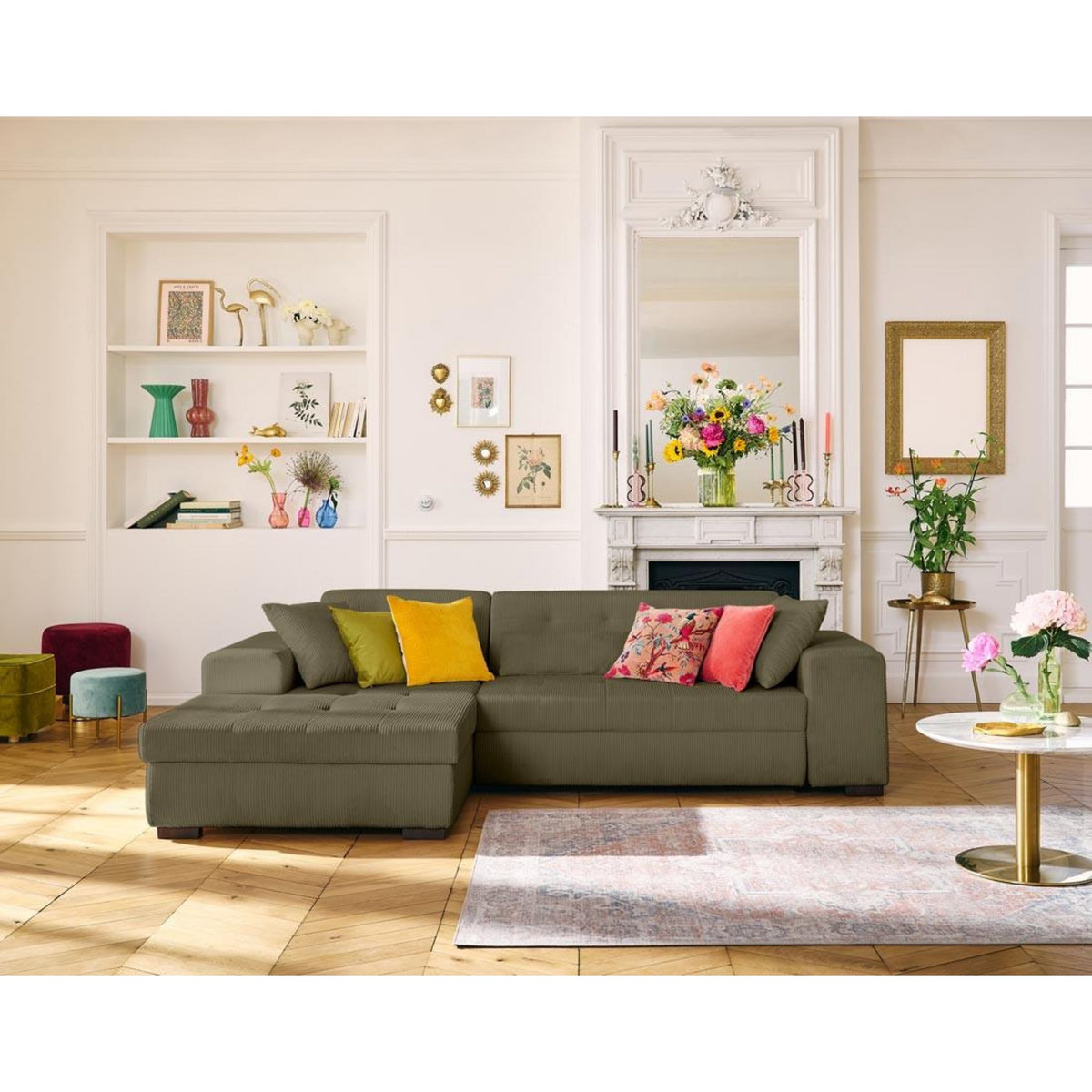 LISA DESIGN Vermont - canapé d'angle gauche - 4 places - convertible avec coffre - en velours côtelé