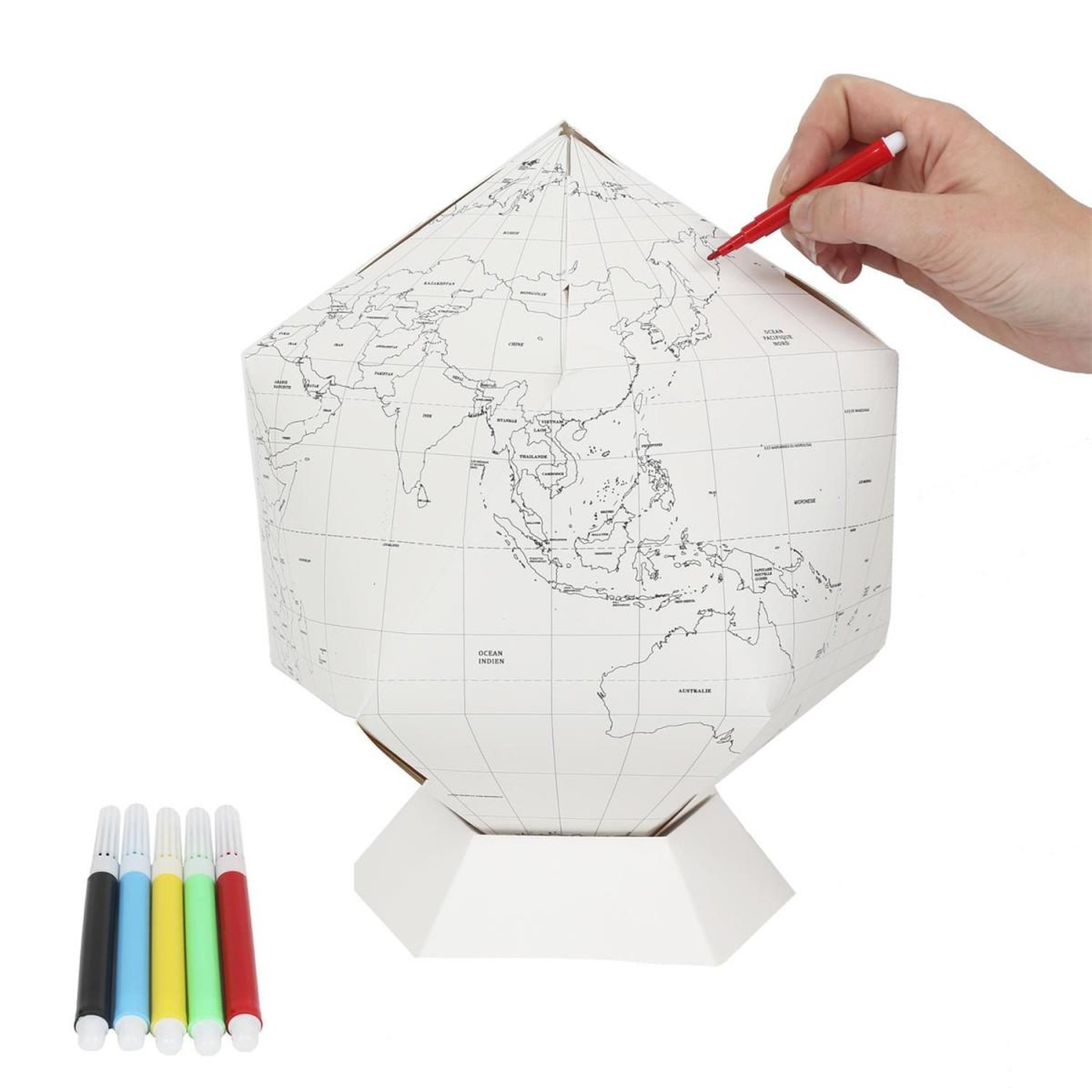 Voir la diapositive 1 : Jeux 2 momes Globe terrestre à colorier  5 feutres  26cm blanc