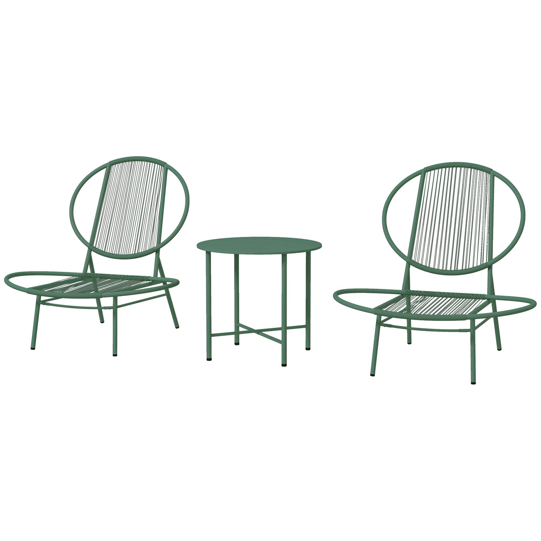 Voir la diapositive 1 : OUTSUNNY Ensemble salon de jardin design acapulco 2 personnes 3 pièces acier pe filaire vert