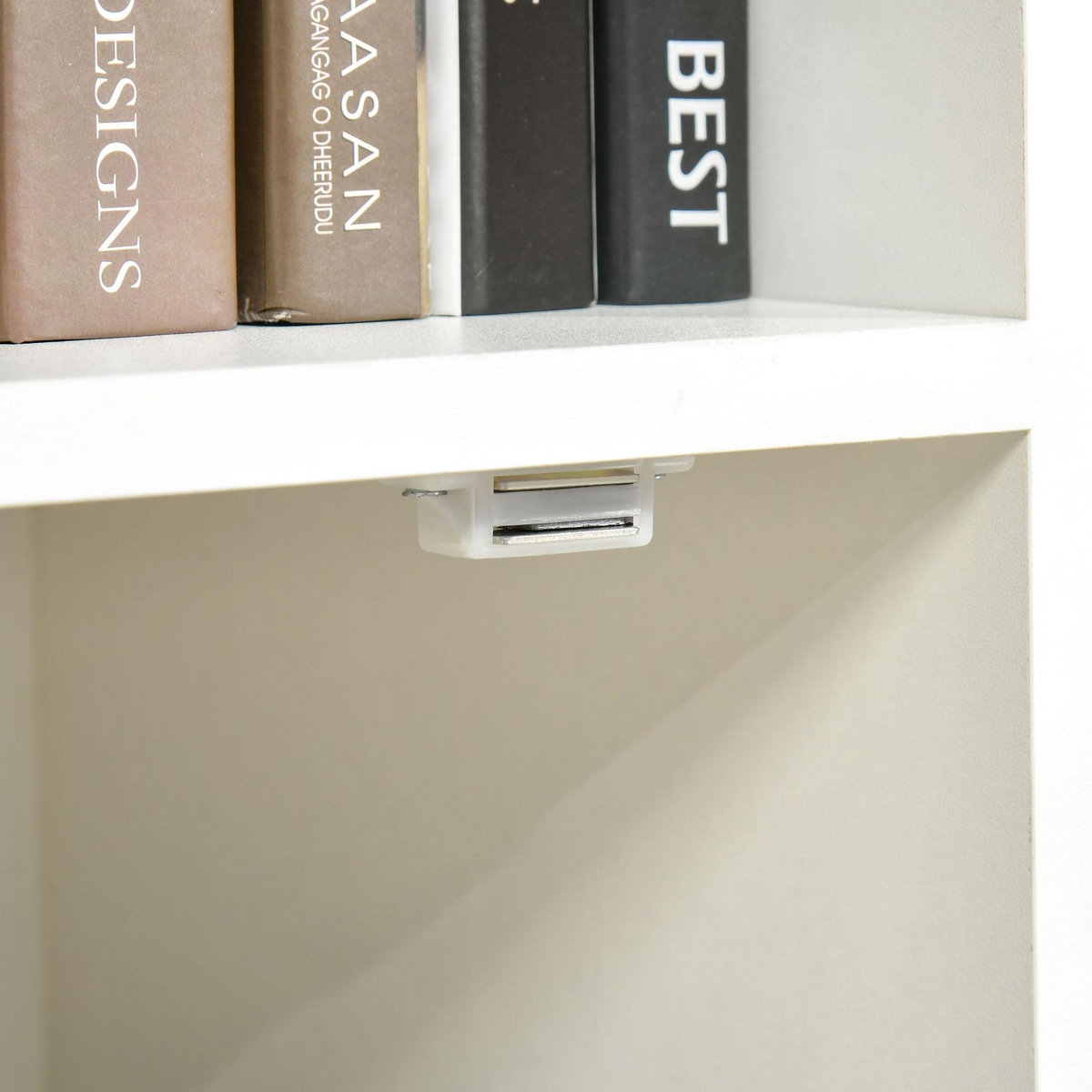 HOMCOM Meuble de rangement colonne design scandinave - 3 niches, placard porte - piètement effilé incliné bois pin panneaux particules blanc