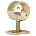 PAWHUT Arbre à chat rond style cosy chic griffoir grattoirs sisal jeu suspendu souris niche avec coussin cordes d'algues tressées peluche courte beige