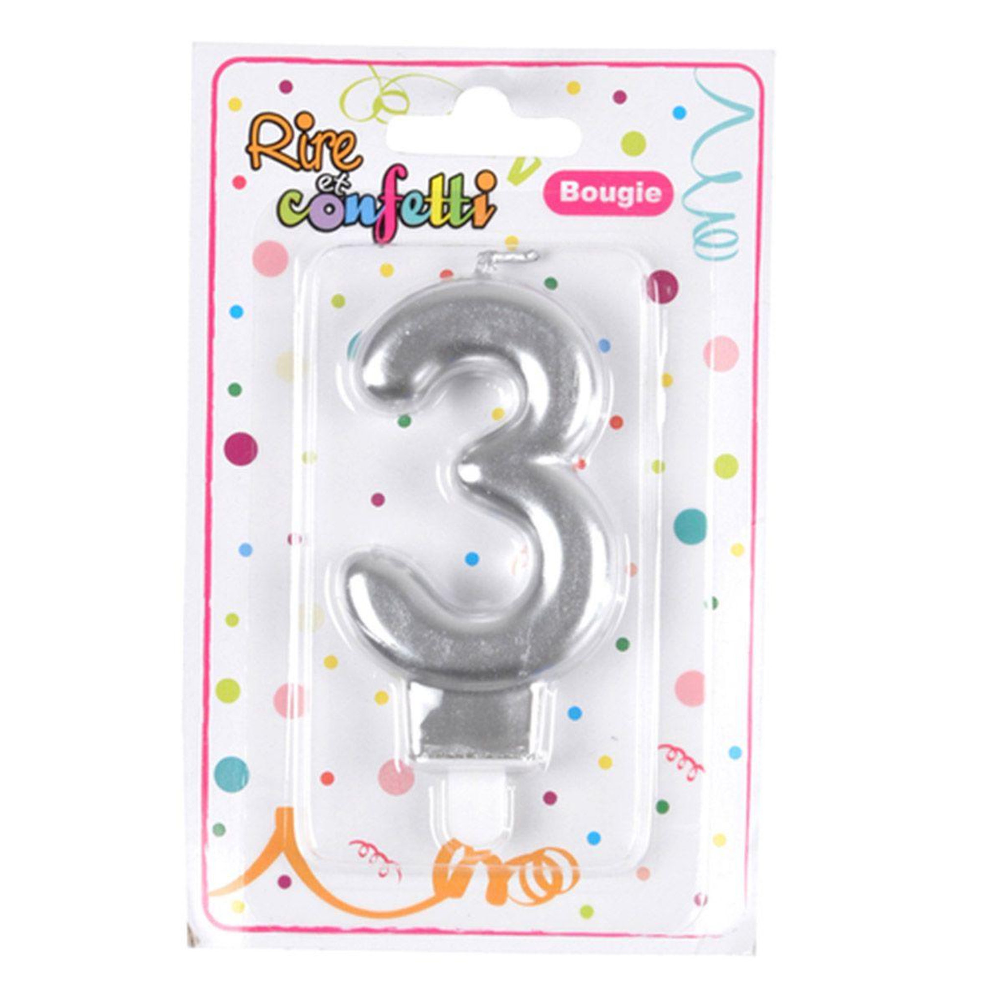 Voir la diapositive 2 : HOMEA Bougie d'Anniversaire  Chiffre 3  7cm Argent
