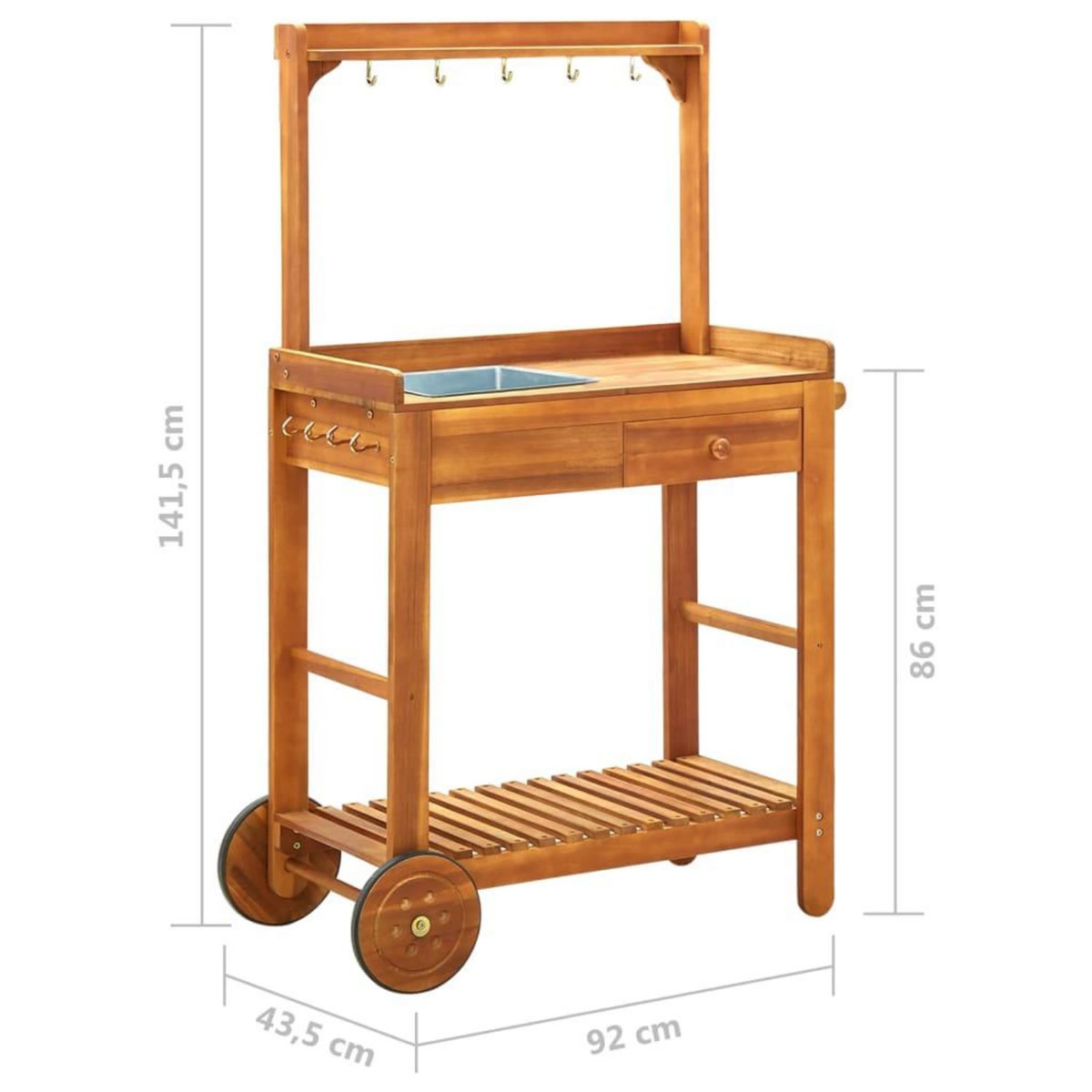 VIDAXL Chariot de cuisine de jardin Bois d'acacia 92x43,5x141,5 cm