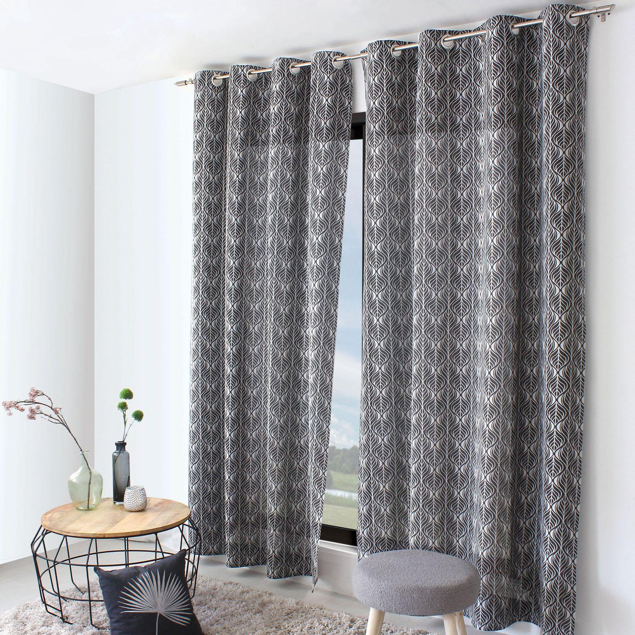 Voir la diapositive 2 : TOILINUX Rideau en coton recyclé baya - 140 x 240 cm - gris foncé