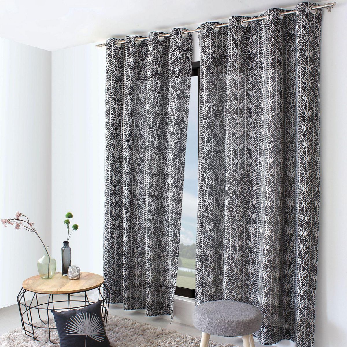 TOILINUX Rideau en coton recyclé BAYA - 140 x 240 cm - Gris foncé