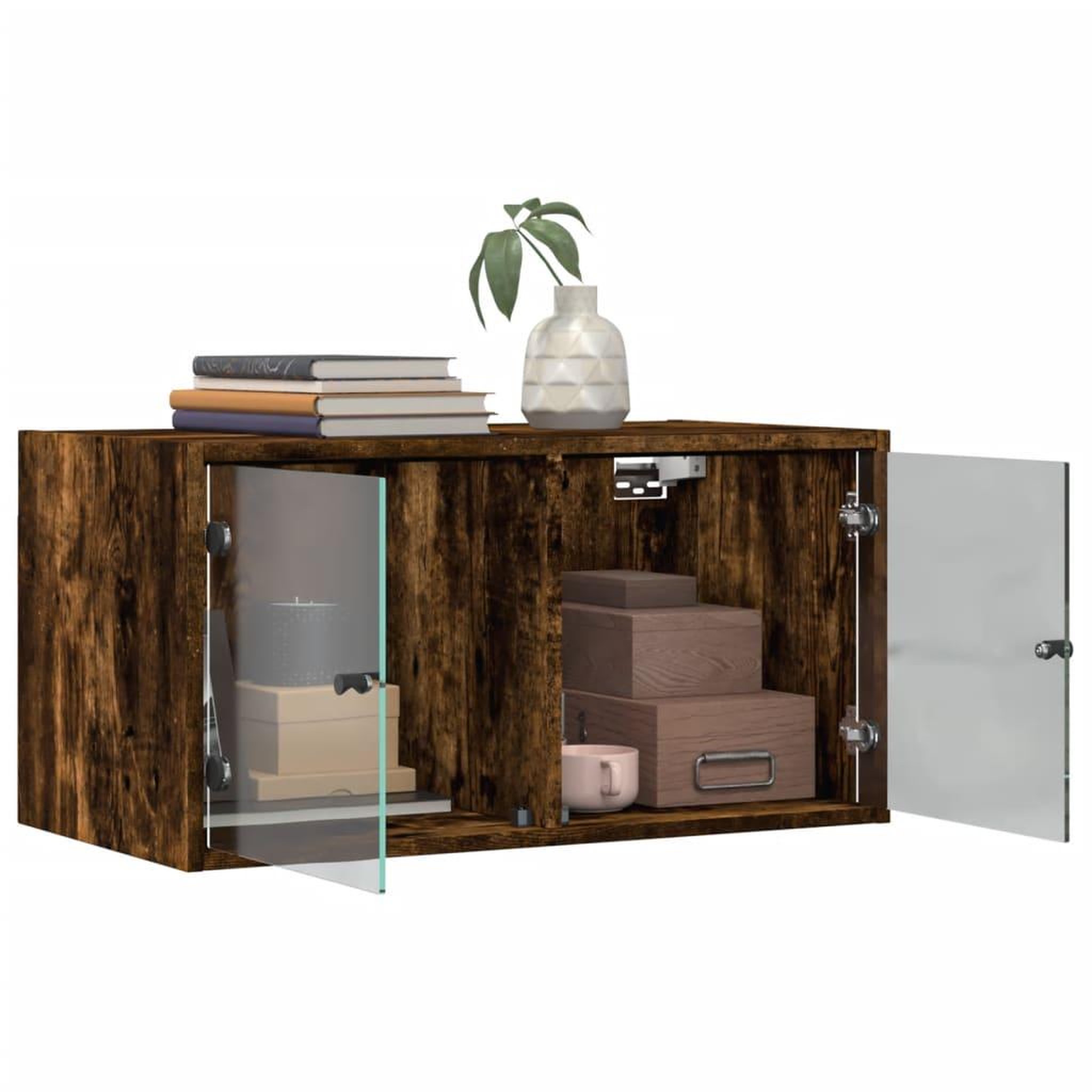 Voir la diapositive 5 : VIDAXL Armoire murale avec portes en verre chene fume 68,5x37x35 cm