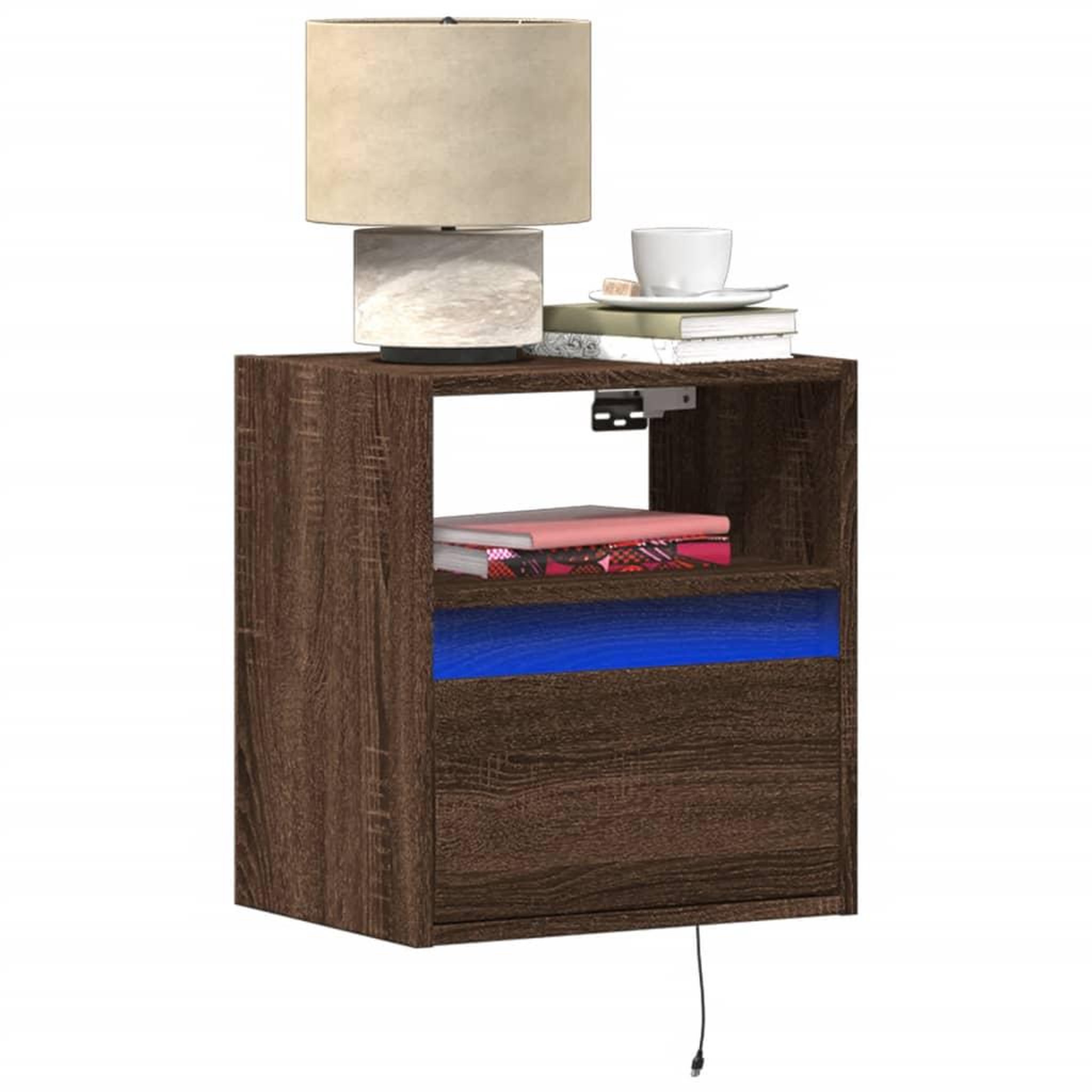 VIDAXL Tables de chevet murales avec lumieres LED 2 pcs chene marron