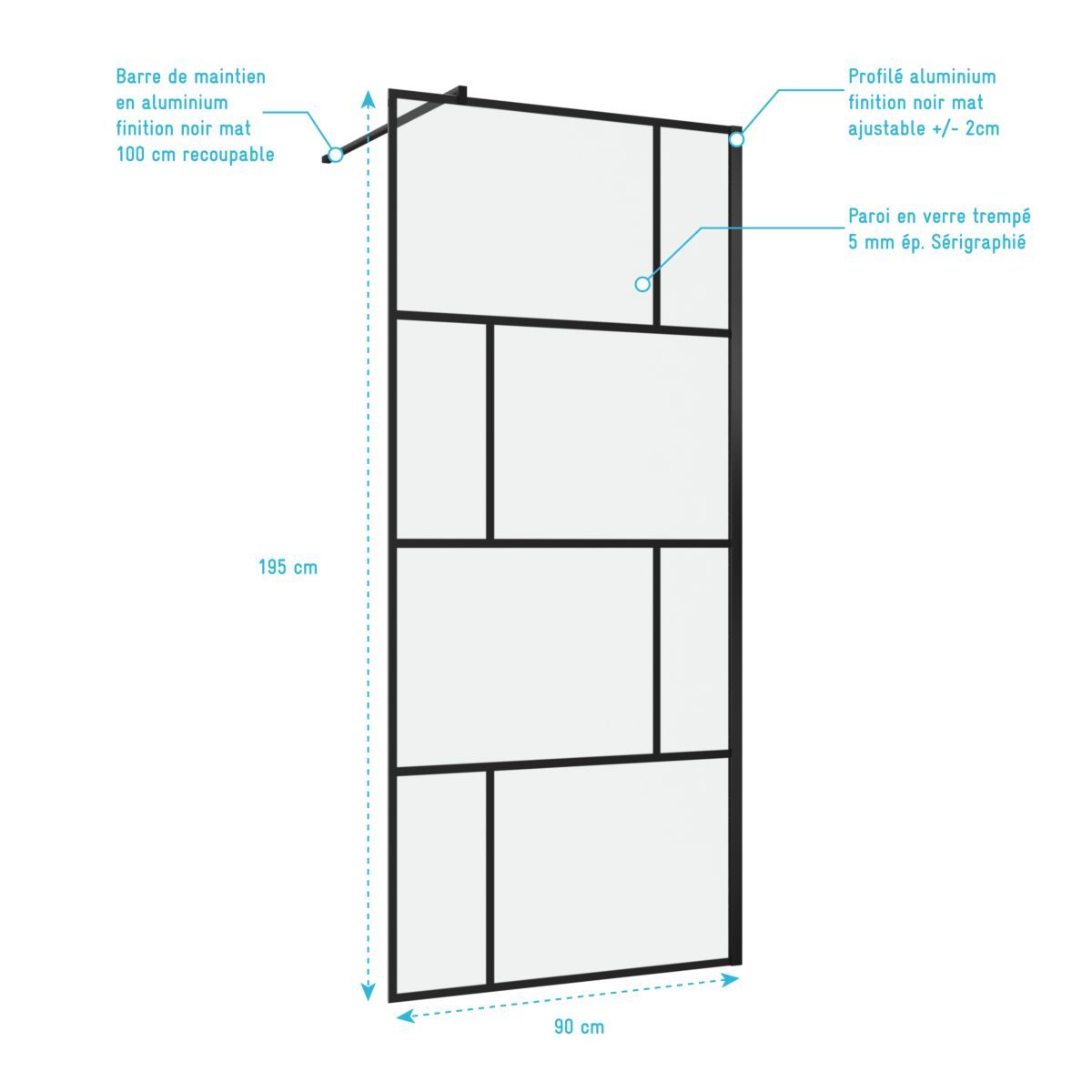 Aurlane Paroi de douche à l'italienne type industriel noir 90x195 cm - BRICKS 90