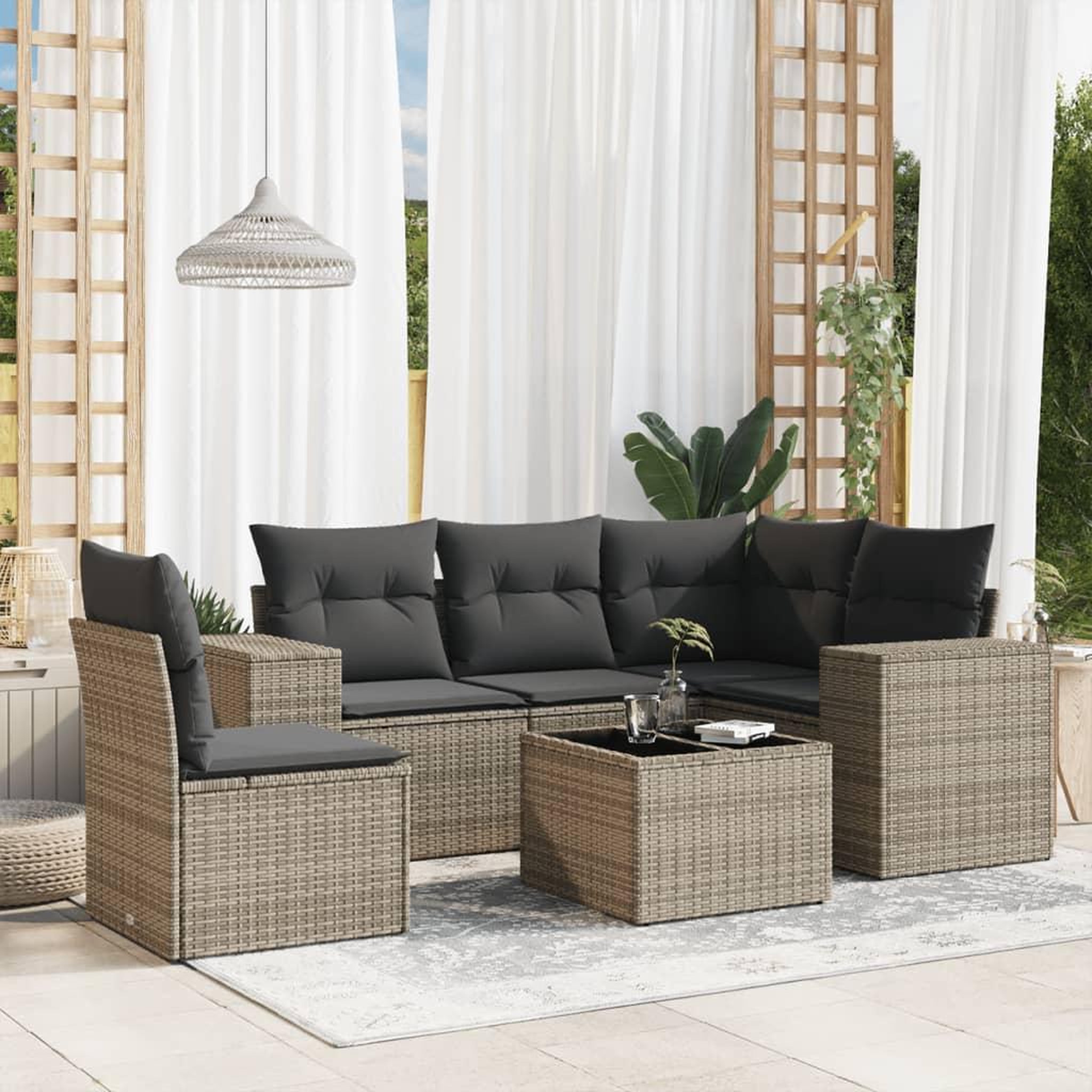 VIDAXL Salon de jardin 6 pcs avec coussins gris resine tressee