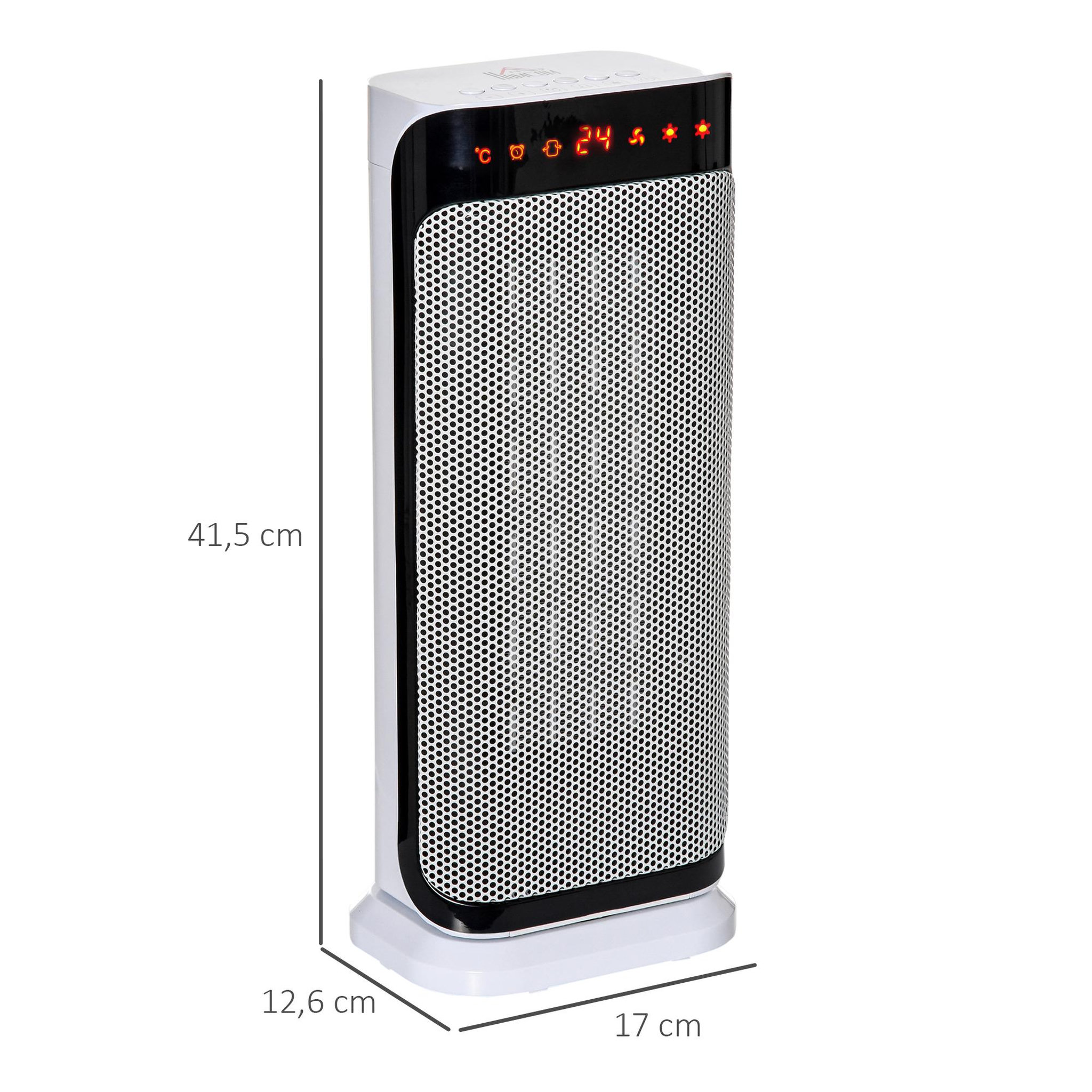 Voir la diapositive 3 : HOMCOM Chauffage d'appoint électrique colonne avec télécommande et timer - chauffage soufflant 1000-2000W - panneau LED - plastique noir blanc