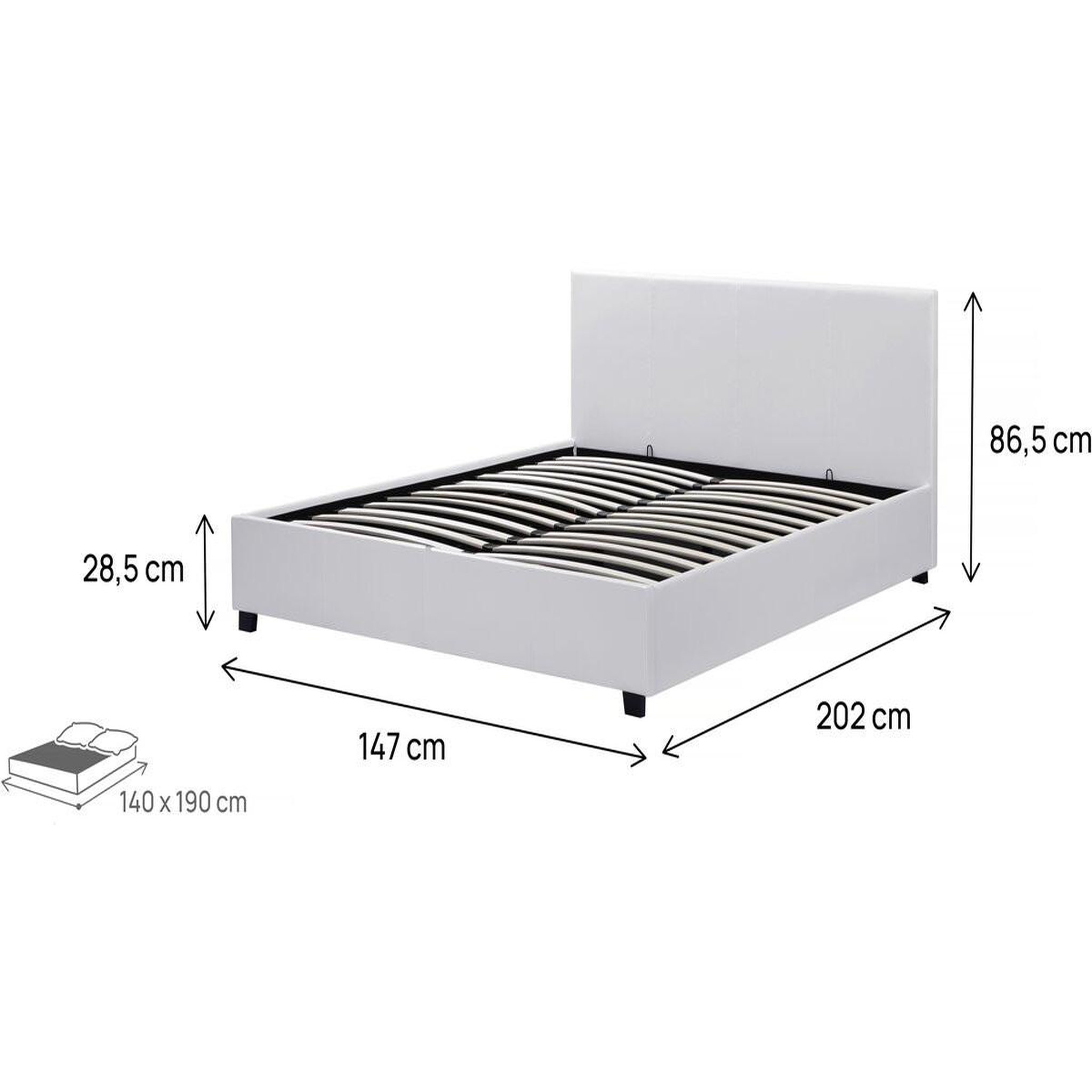 Voir la diapositive 4 : Habitat et Jardin Lit double avec coffre  carla  - 140 x 190 cm - blanc