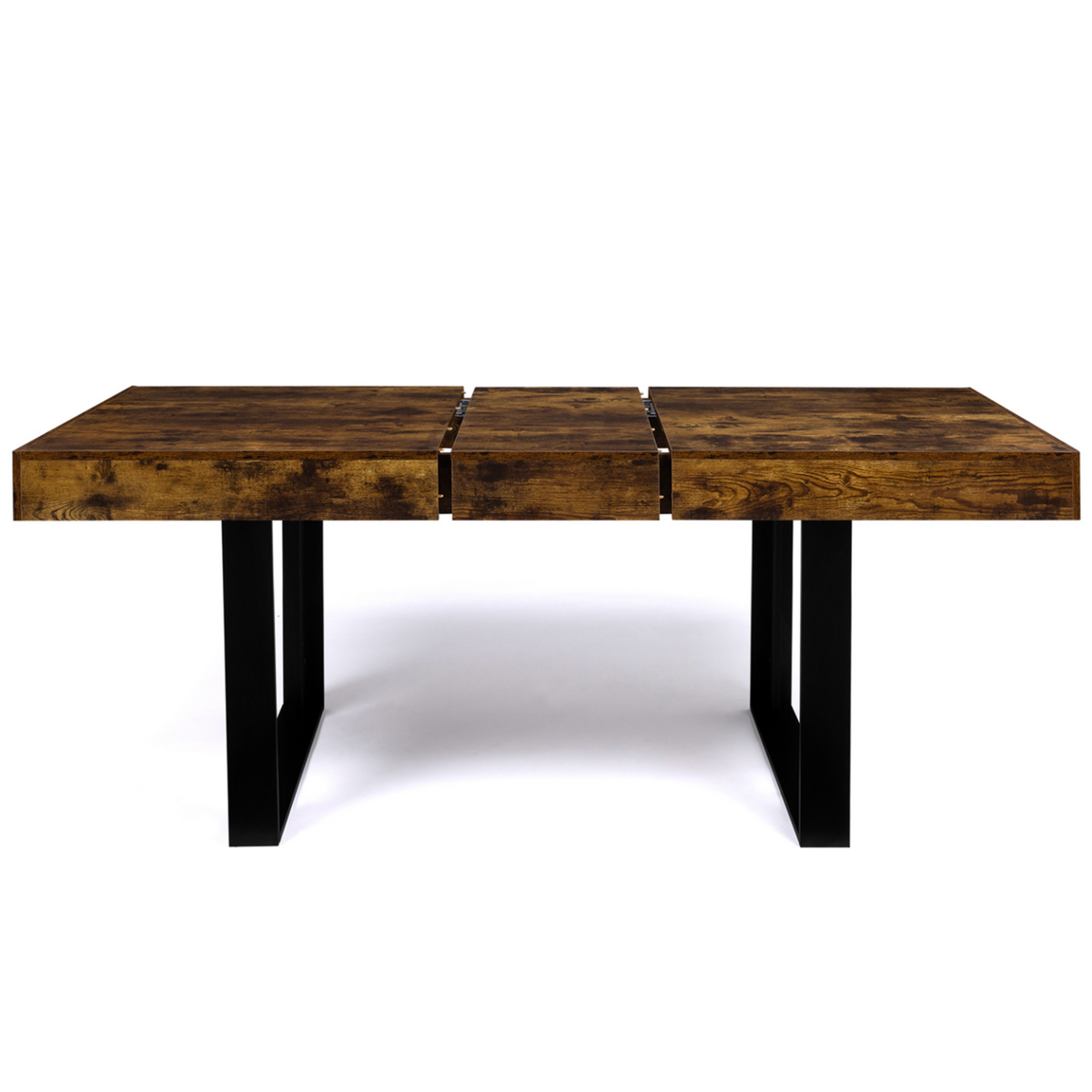 ID MARKET Table à manger extensible rectangle PHOENIX 4-8 personnes bois effet vieilli et noir 160-200 cm
