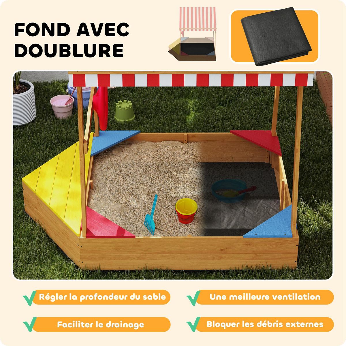 HOMCOM Bac à sable en bois design bateau enfant - sièges, store double pente, gouvernail - bois pré-huilé
