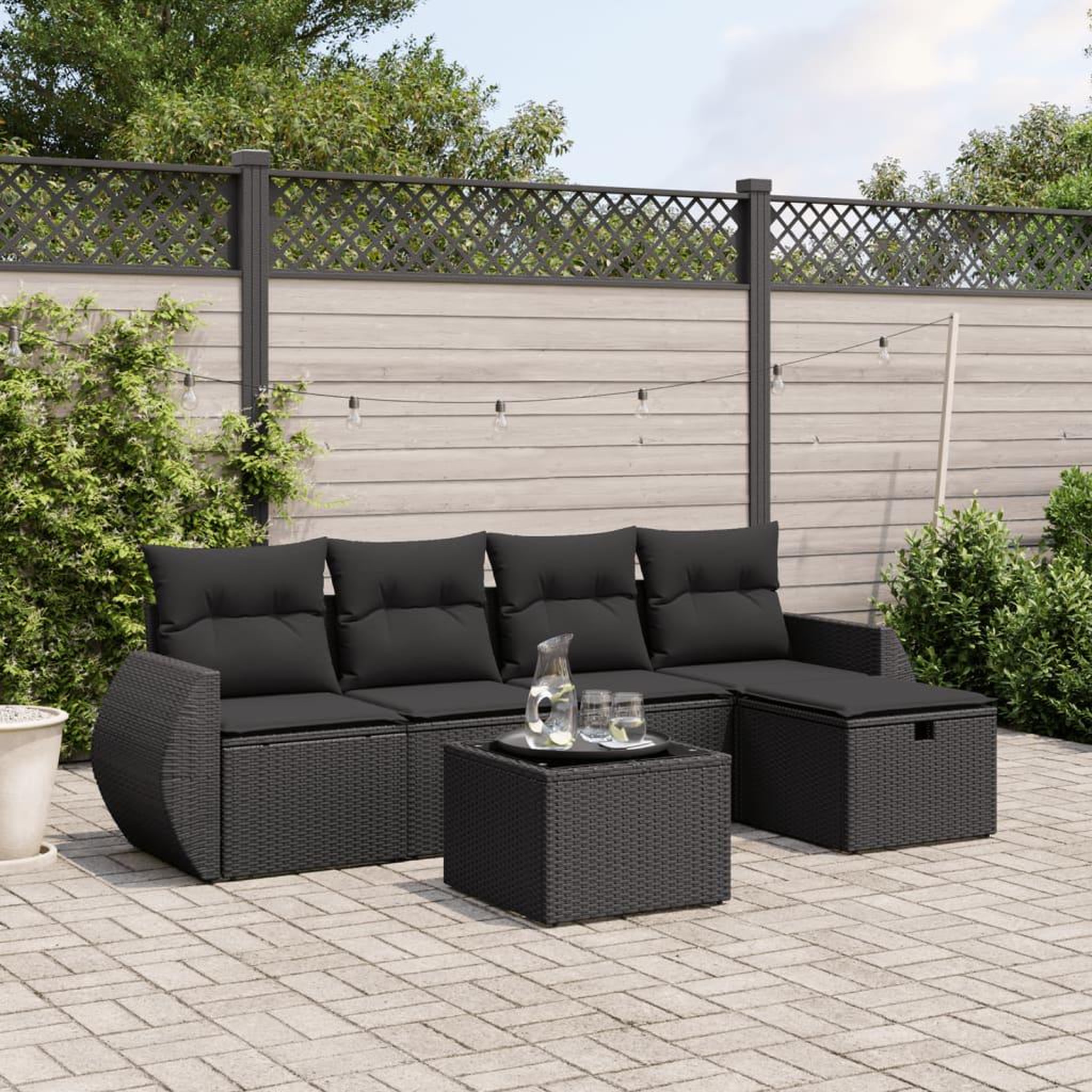 VIDAXL Salon de jardin 6 pcs avec coussins noir resine tressee
