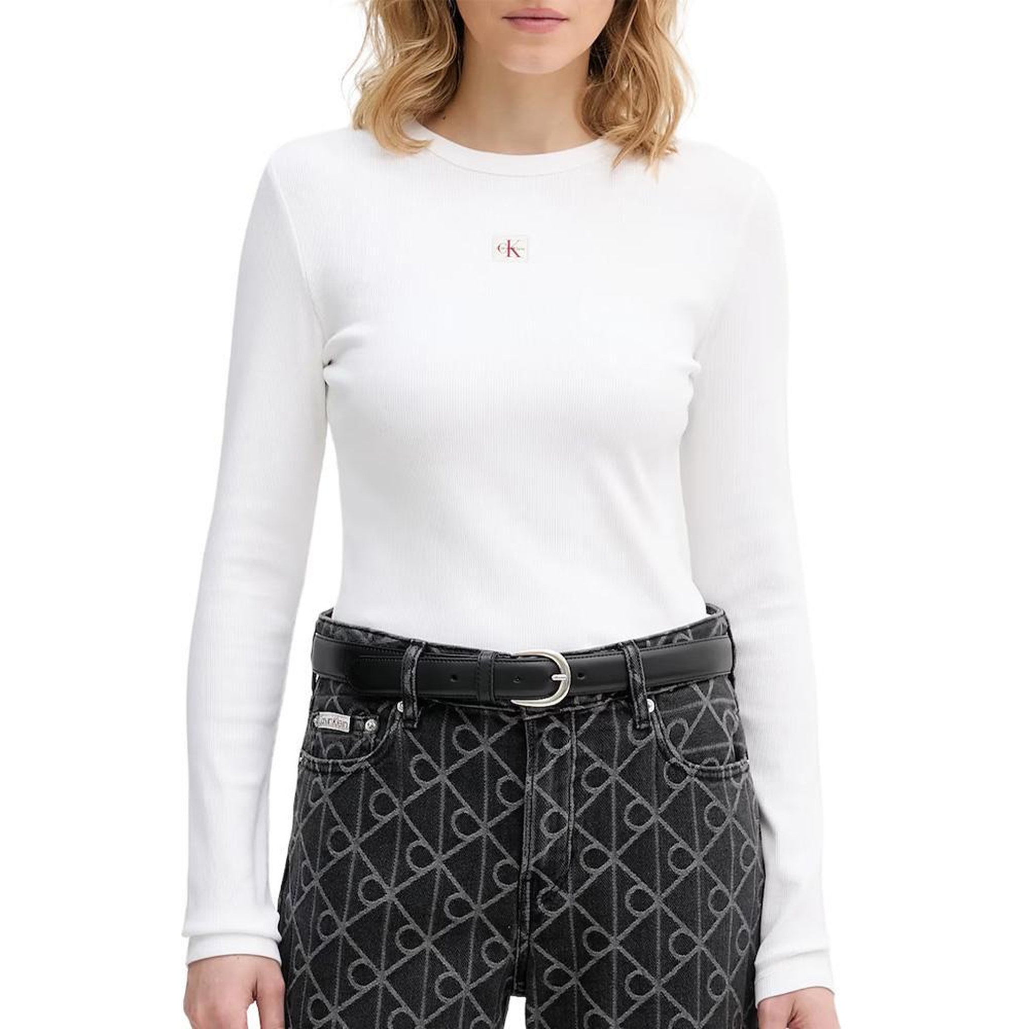 Voir la diapositive 1 : CALVIN KLEIN JEANS T-Shirt Manches Longues Blanc Femme Calvin Klein Jeans Label