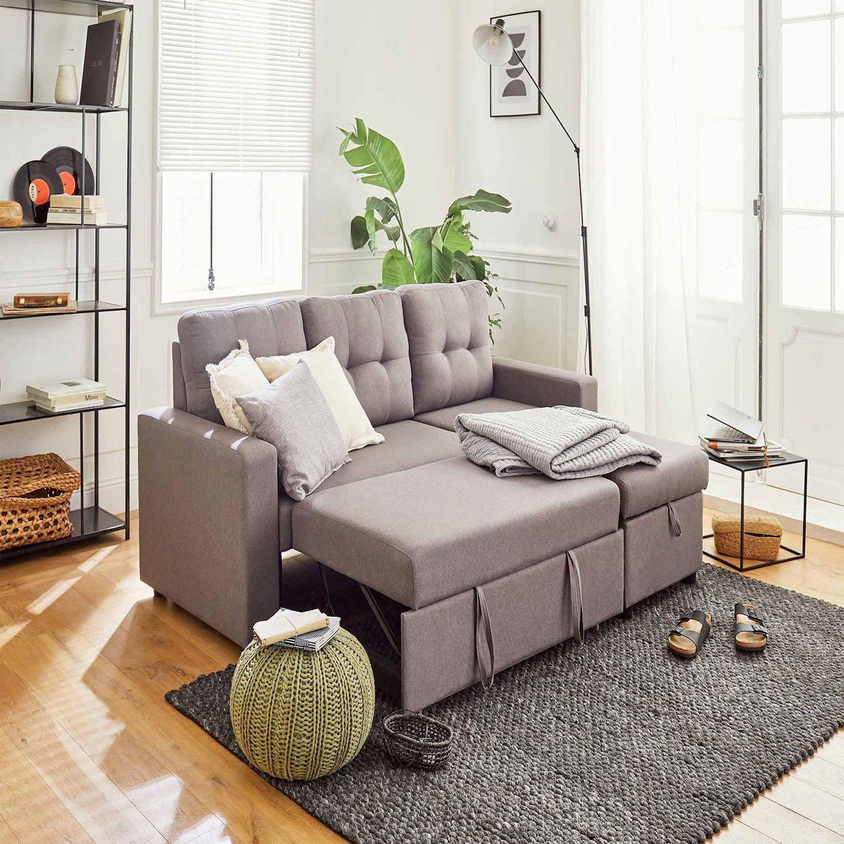 BEST MOBILIER Tulipe - canapé d'angle réversible - 4 places - convertible avec coffre - en tissu