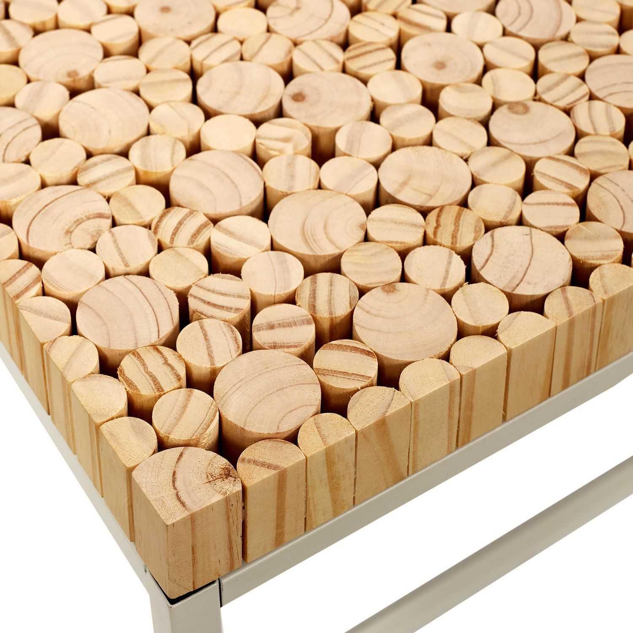 Voir la diapositive 3 : TOILINUX Console effet rondin de bois en métal et mdf - blanc et beige.
