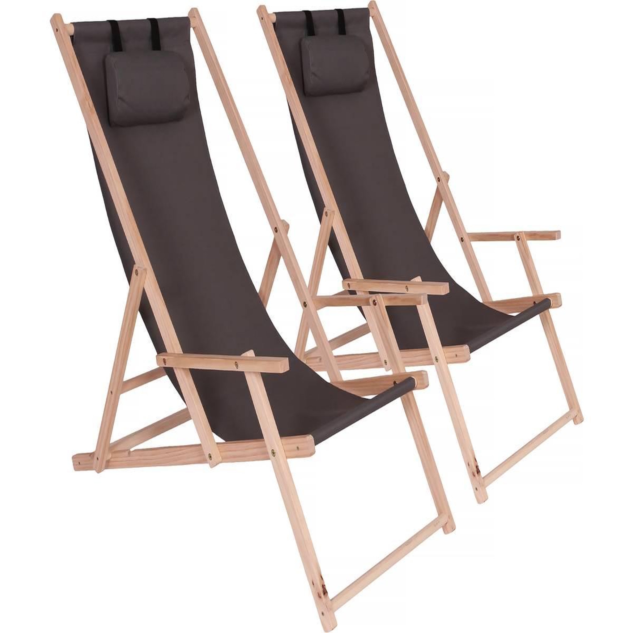 Voir la diapositive 1 : Habitat et Jardin Lot de 2 transat en bois  Chilienne  avec accoudoir - 107 x 56.5 x 81 cm - Gris Foncé