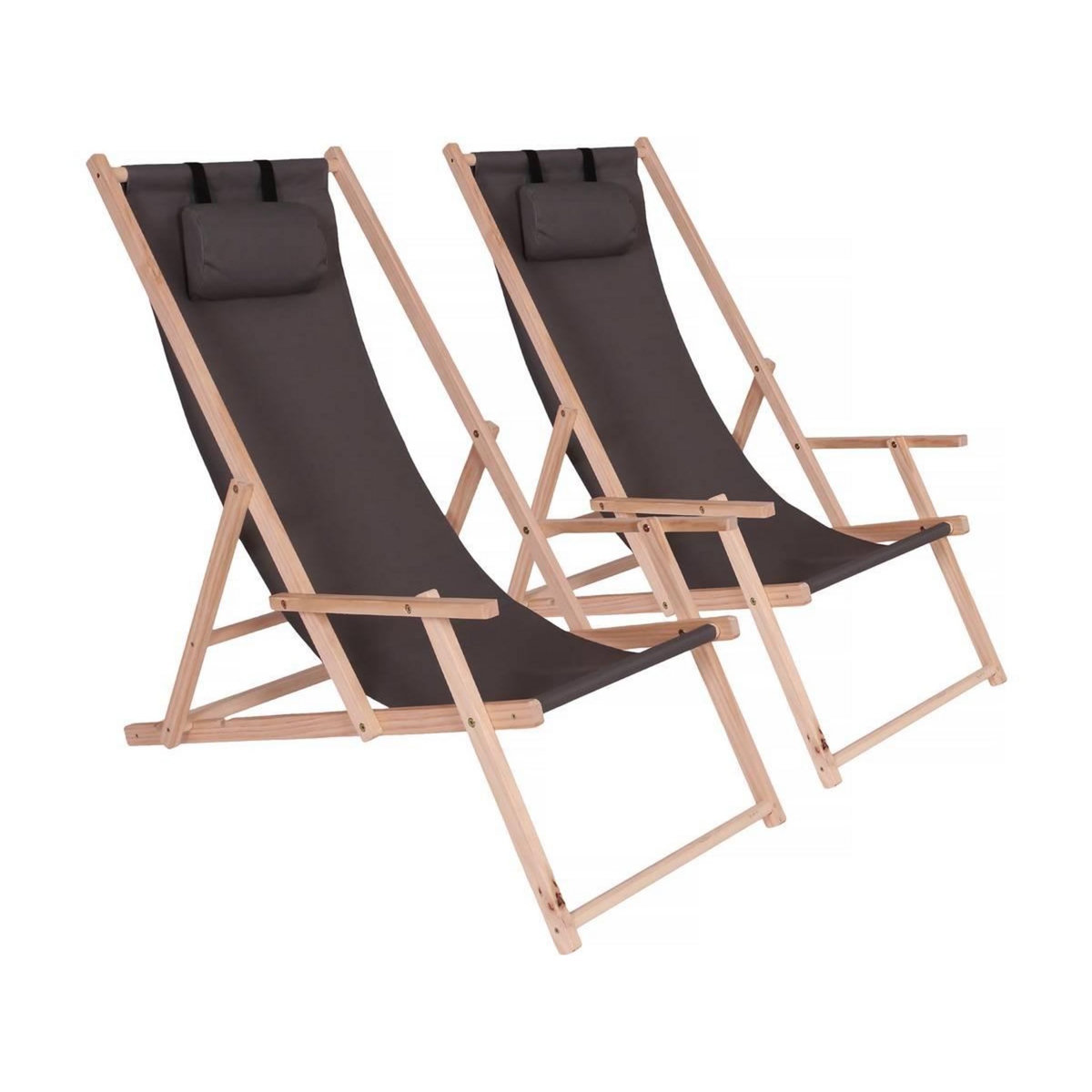 Habitat et Jardin Lot de 2 transat en bois  Chilienne  avec accoudoir - 107 x 56.5 x 81 cm - Gris Foncé