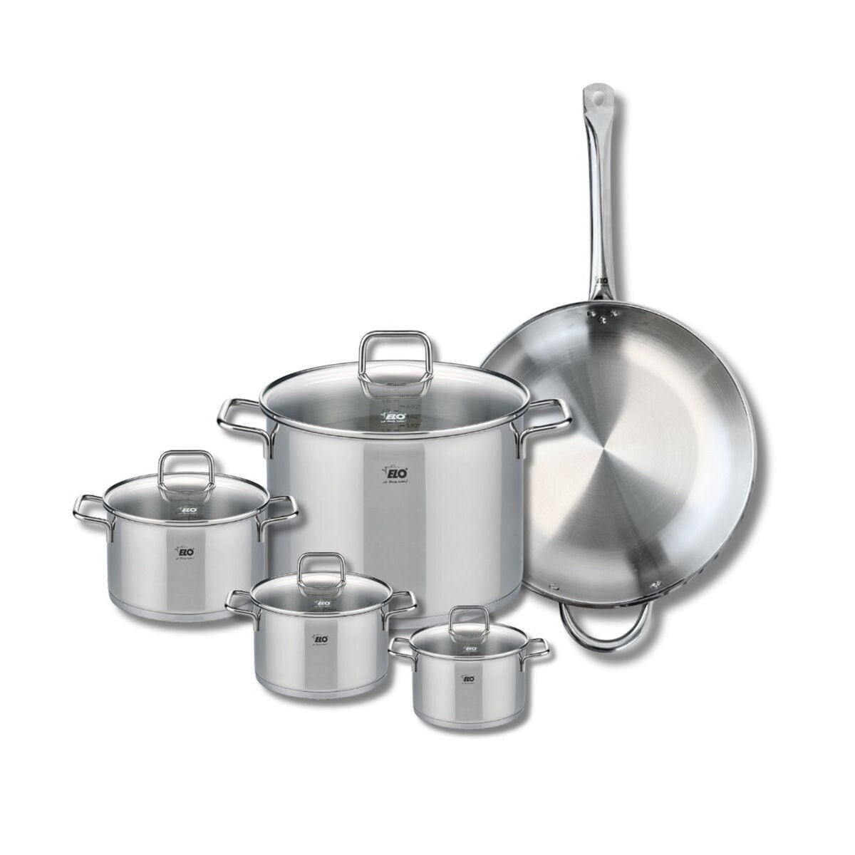 ELO Set de 1 Poêle de cuisson 32 cm et 4 faitouts 12, 14, 16 et 26 cm Elo Profi Citrin
