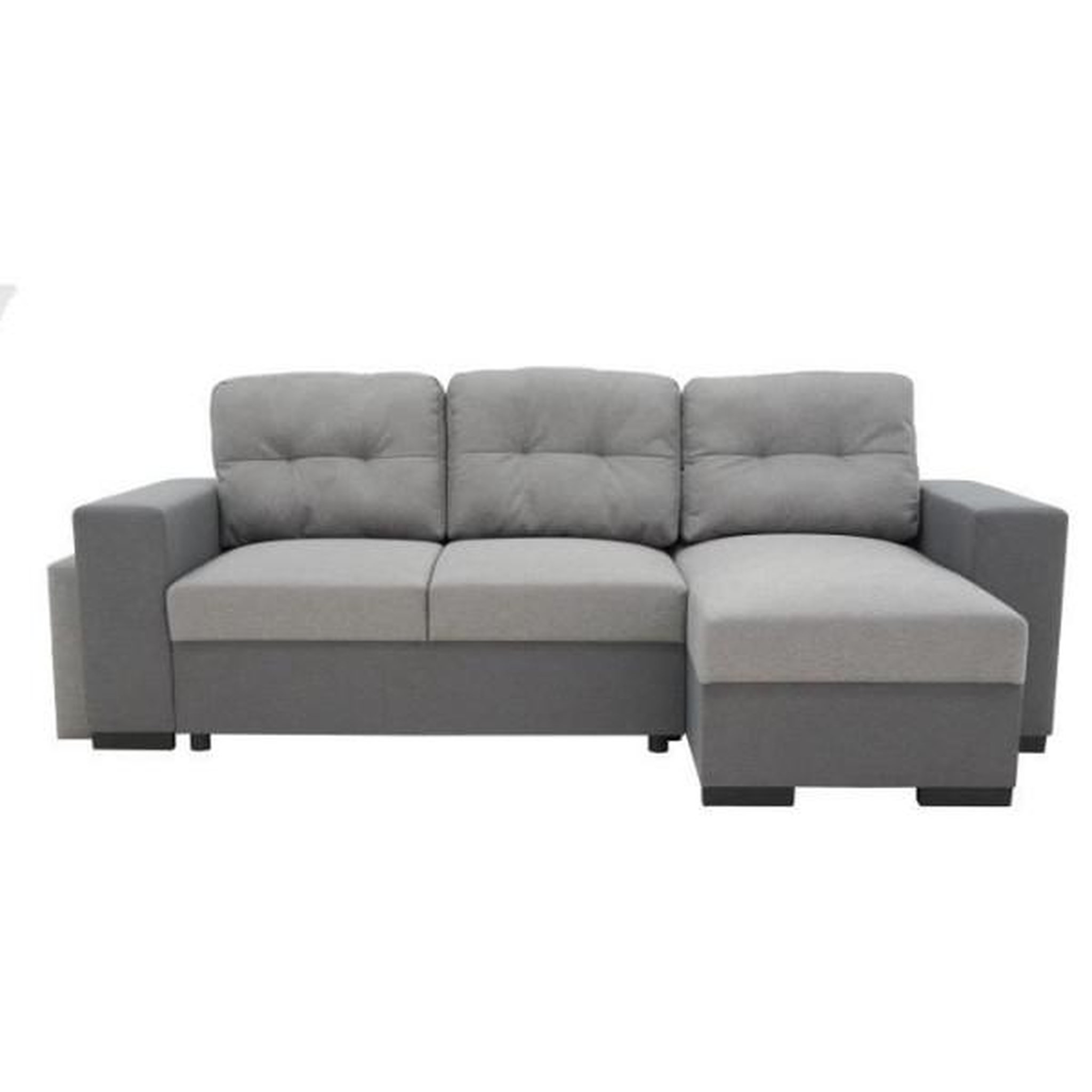 Voir la diapositive 1 : MARKET24 Canapé d'angle convertible réversible 3 places JAMES - L 245 x H 91 x P 139 cm - Coffre et 2 poufs - Anthracite et gris