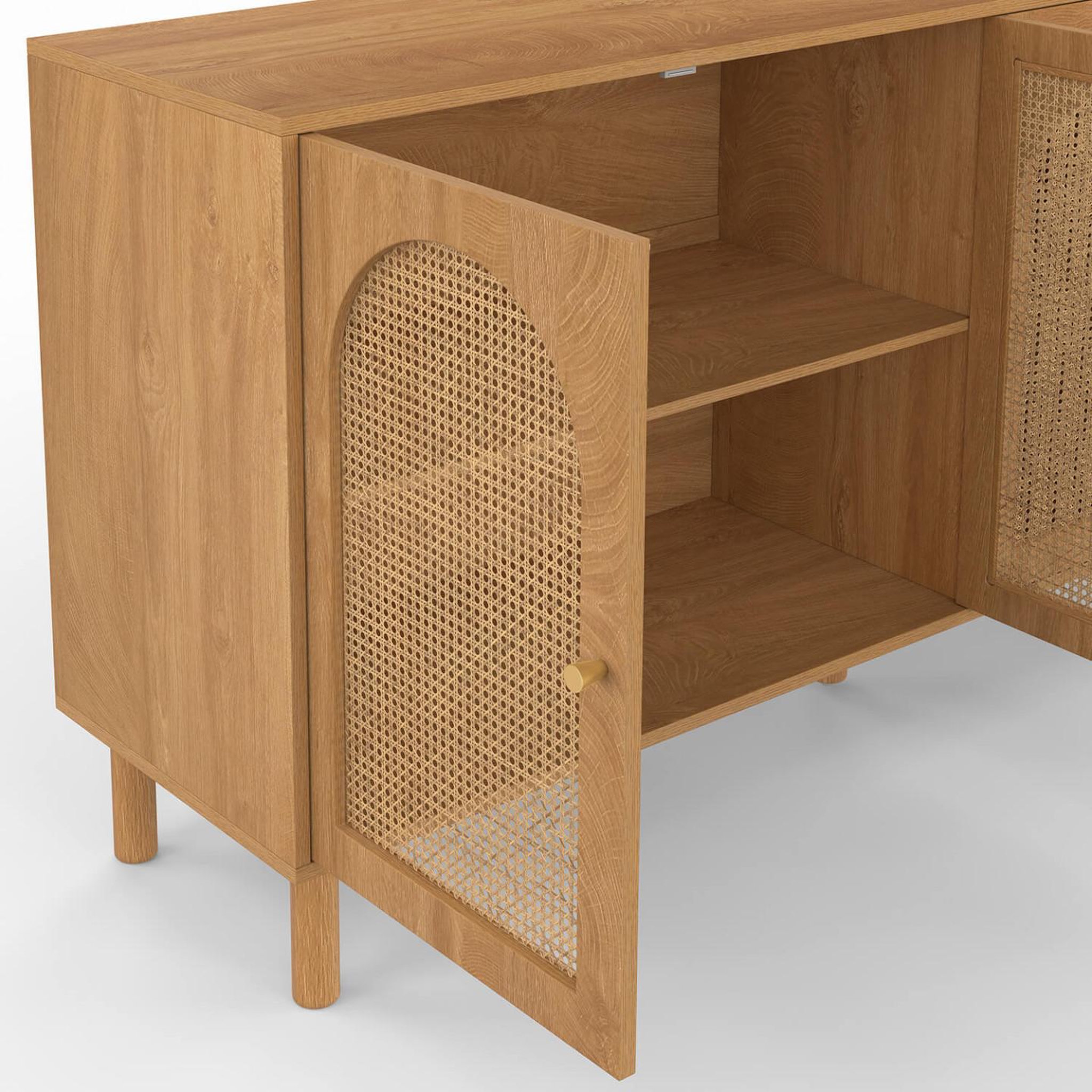 Voir la diapositive 6 : ID MARKET Buffet 160 cm vlora 4 portes forme arche bois et cannage