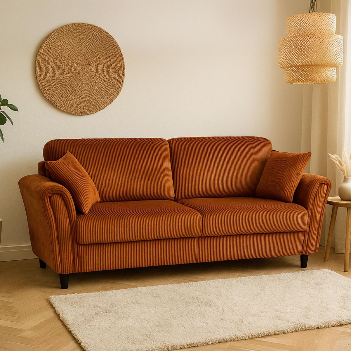 CONCEPT USINE Canapé droit 4 places en velours côtelé terracotta LUCERNE