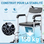 Voir la diapositive 5 : HOMCOM Chaise percée médicale à roulettes - repose-pieds, dossier, accoudoirs, pot amovible, support papier - alu blanc HDPE noir
