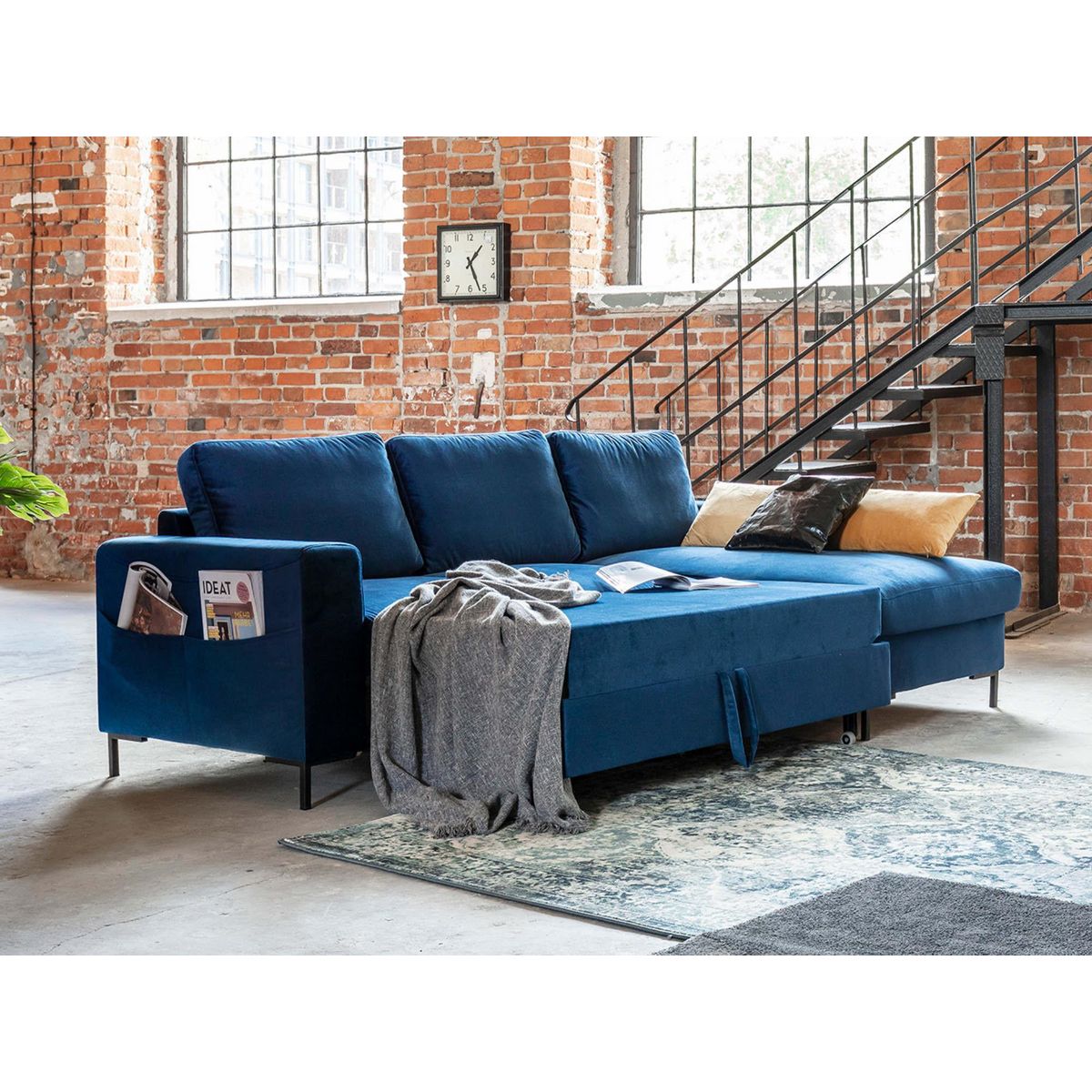 BEST MOBILIER Lilly - canapé d'angle droit - 4 places - convertible avec coffre - en velours