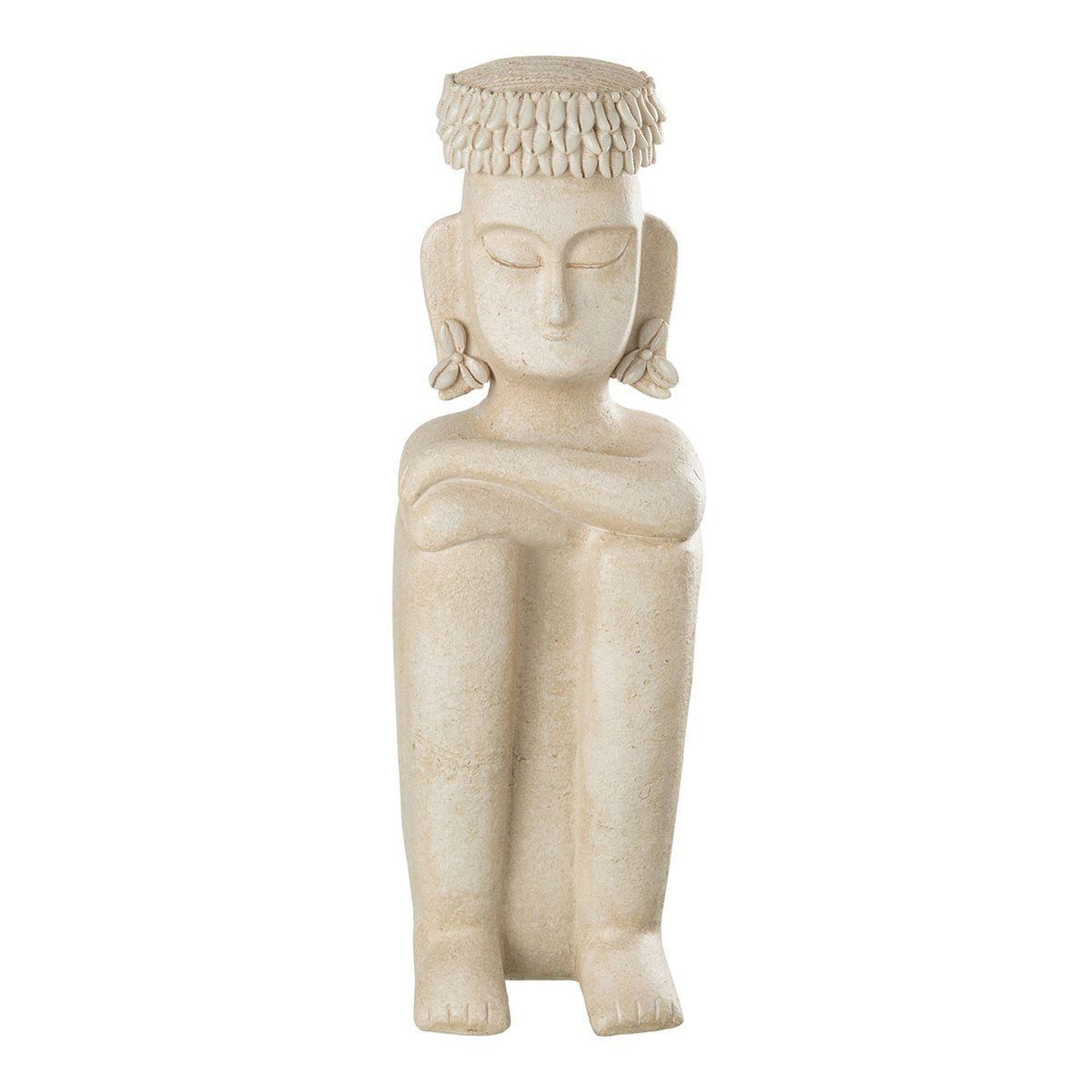 Voir la diapositive 1 : J-LINE Statue Déco  Assise Ethnique  45cm Beige
