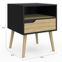 Voir la diapositive 5 : ID MARKET Lot de 2 tables de chevet HELSINKI scandinaves 1 tiroir avec niche noir et effet hêtre