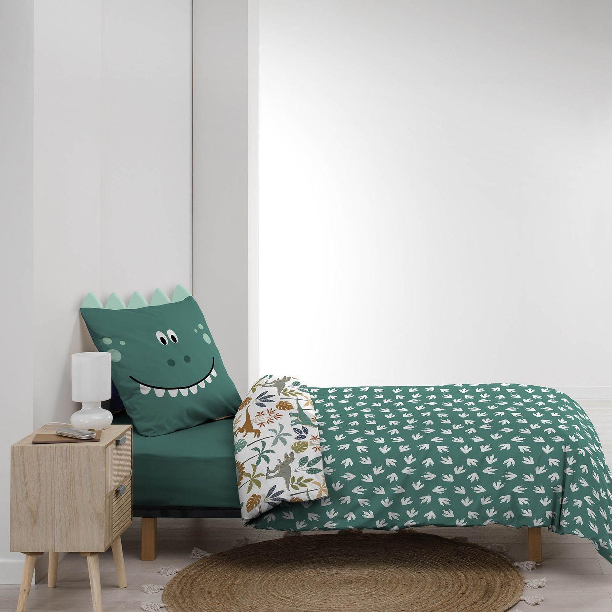 Voir la diapositive 5 : Douceur d'Intérieur Parure de lit enfant réversible DINO - Coton 42 fils/cm² - 140 x 200 cm - Vert