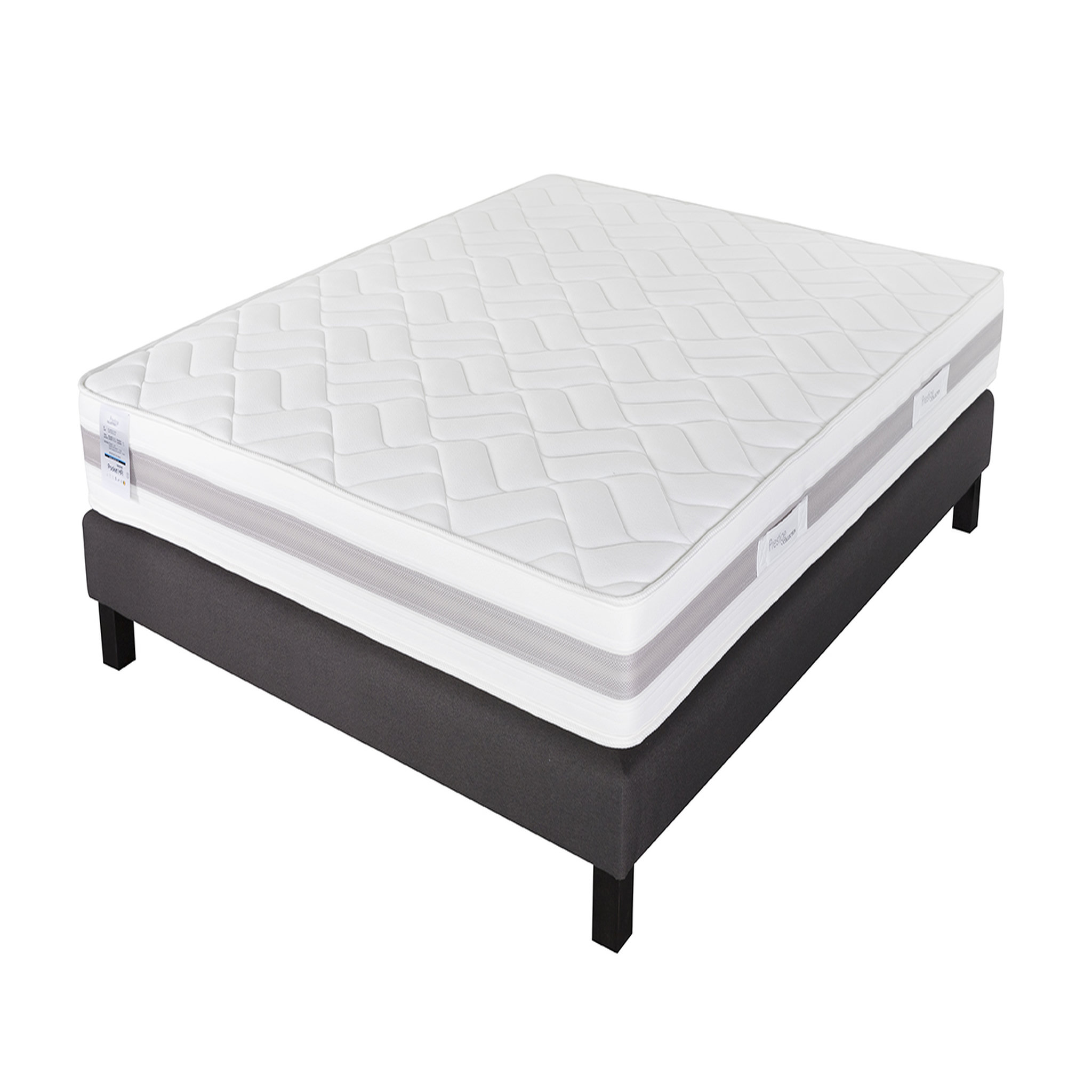 Voir la diapositive 1 : PRESTIGE Collection Ensemble matelas ressorts MORPHEE + sommier déco gris 160x200 cm 
