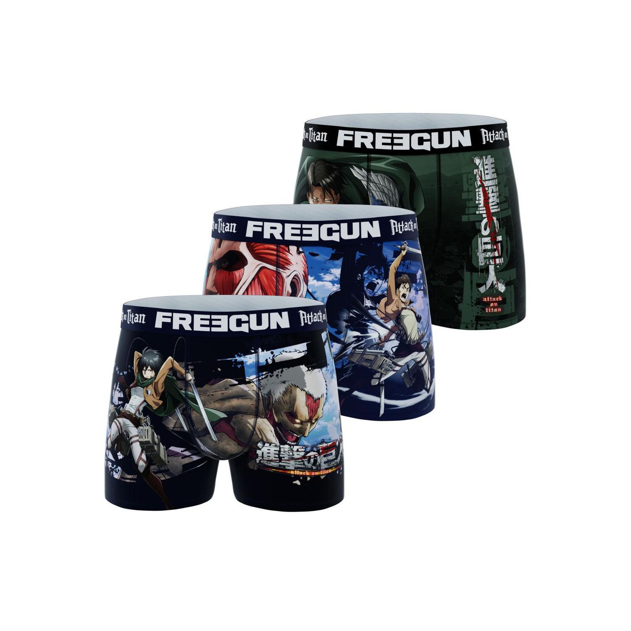 Voir la diapositive 1 : FREEGUN Lot de 3 boxers homme Attack On Titan