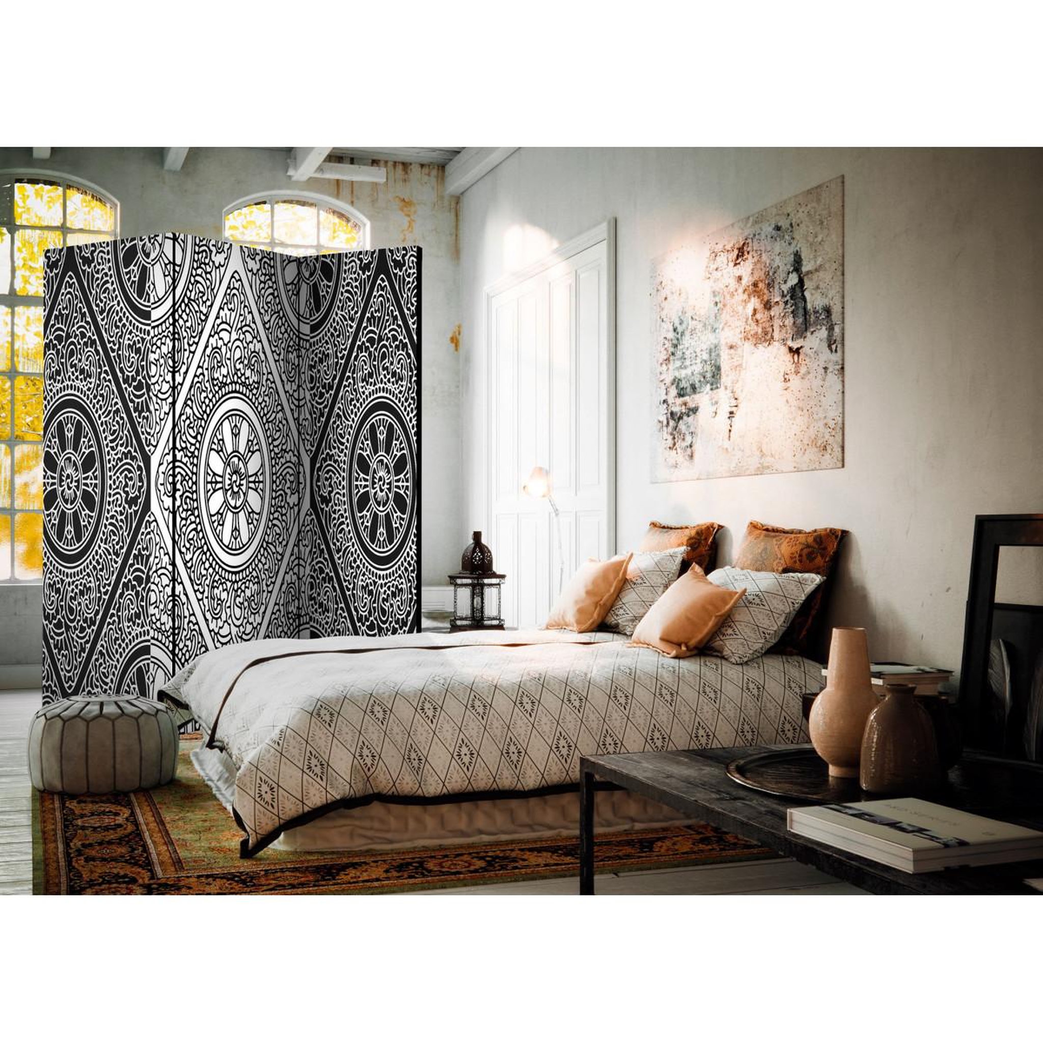 Voir la diapositive 2 : Paris Prix Paravent 3 volets  ethnic monochrome  135x172cm