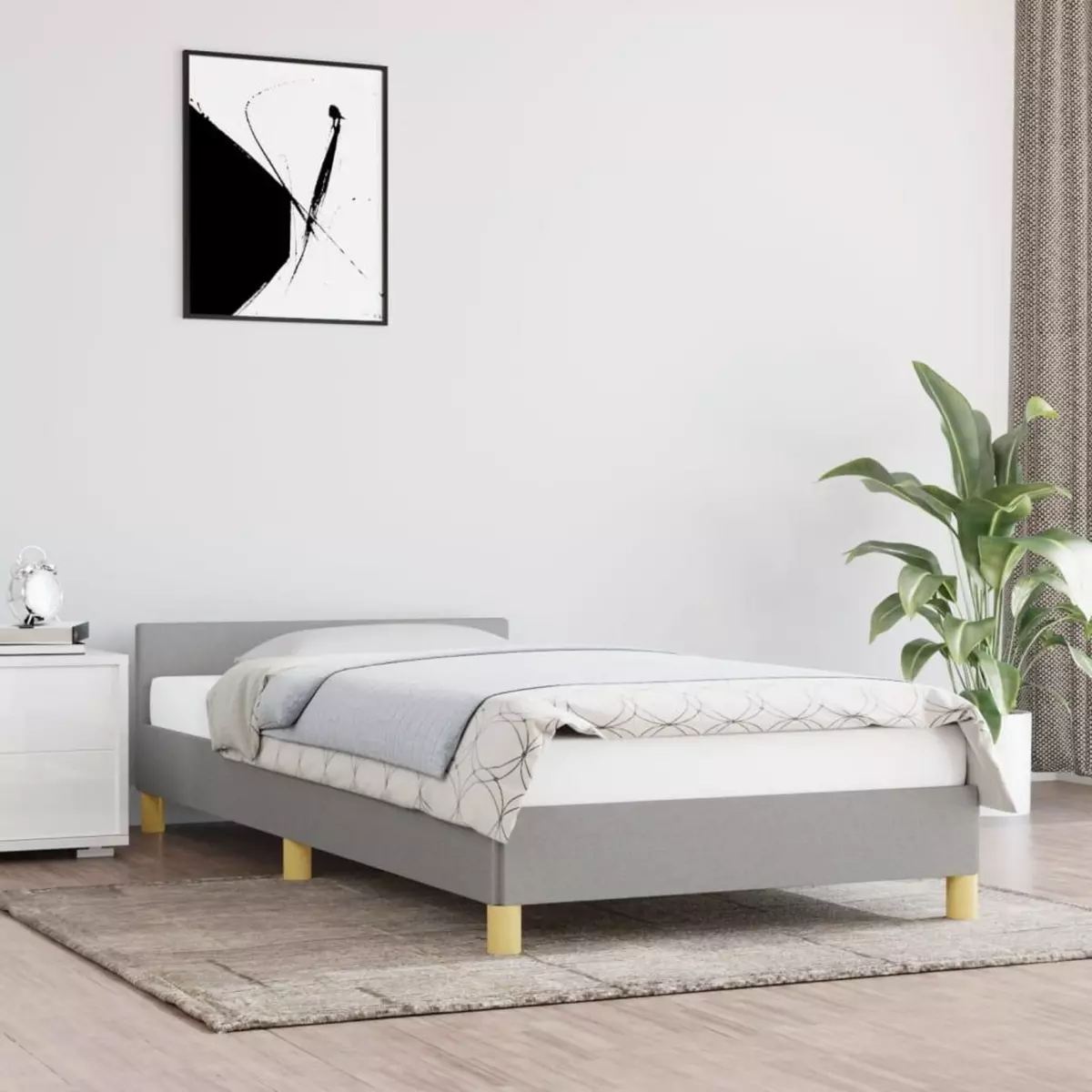 VIDAXL Cadre de lit avec tete de lit Gris clair 90x200 cm Tissu