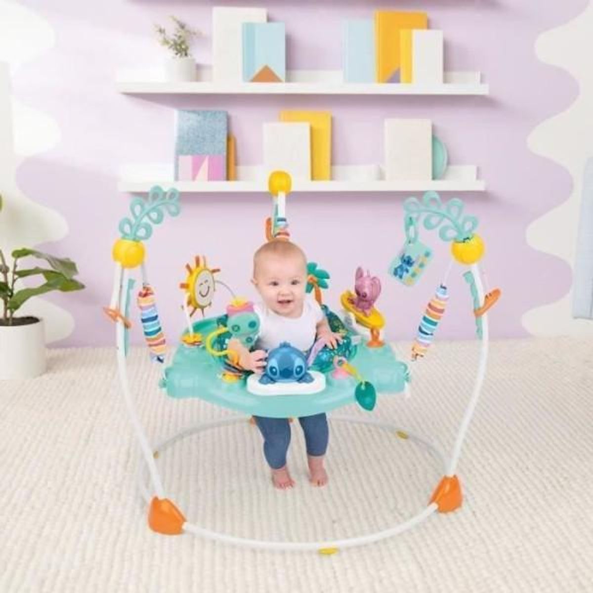 Bright Starts DISNEY BABY -STITCH- Aire d'éveil bébé multi-jouets, siege sauteur a rebonds évolutif, pivotant a 360° 10 jeux interactives