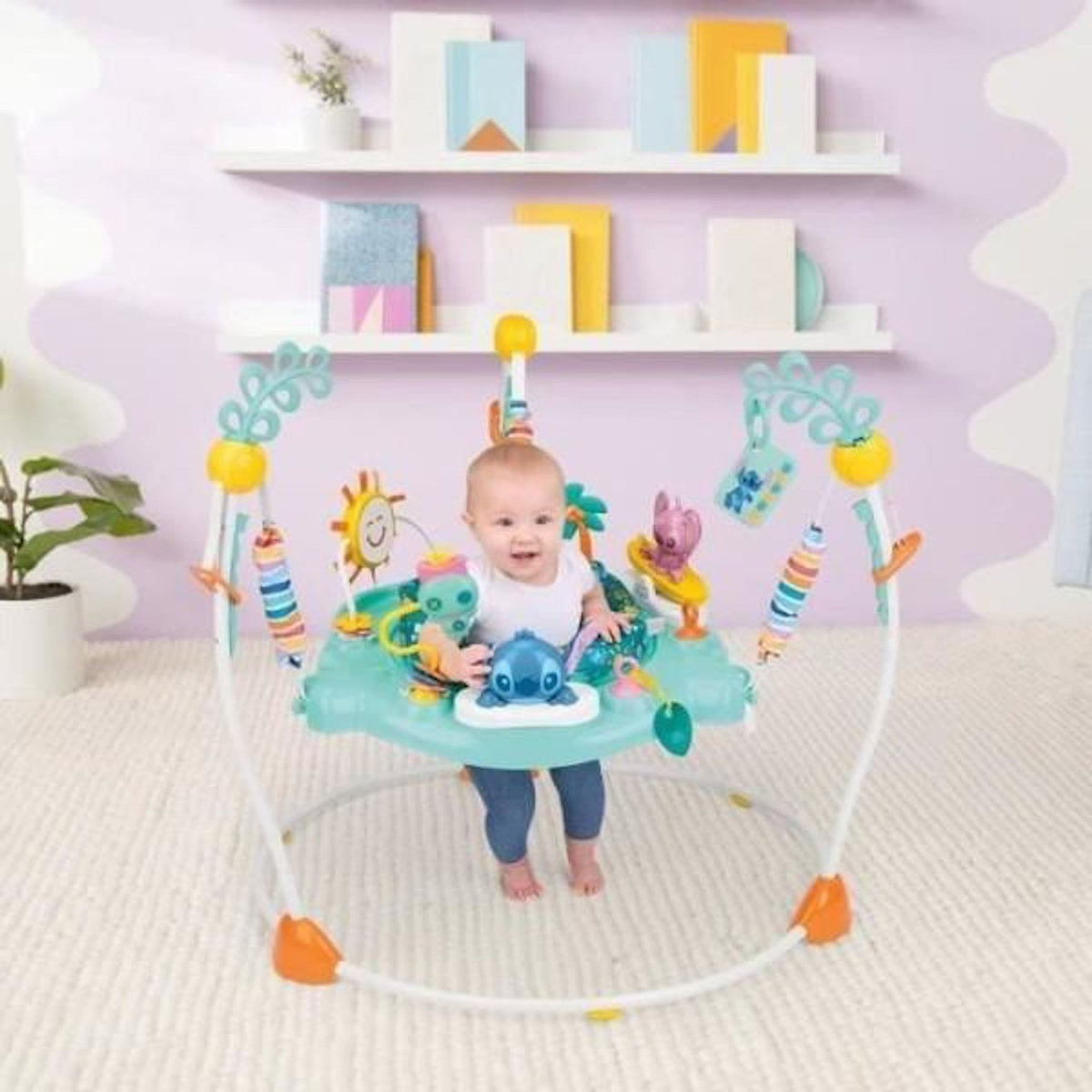 Bright Starts DISNEY BABY -STITCH- Aire d'éveil bébé multi-jouets, siege sauteur a rebonds évolutif, pivotant a 360° 10 jeux interactives