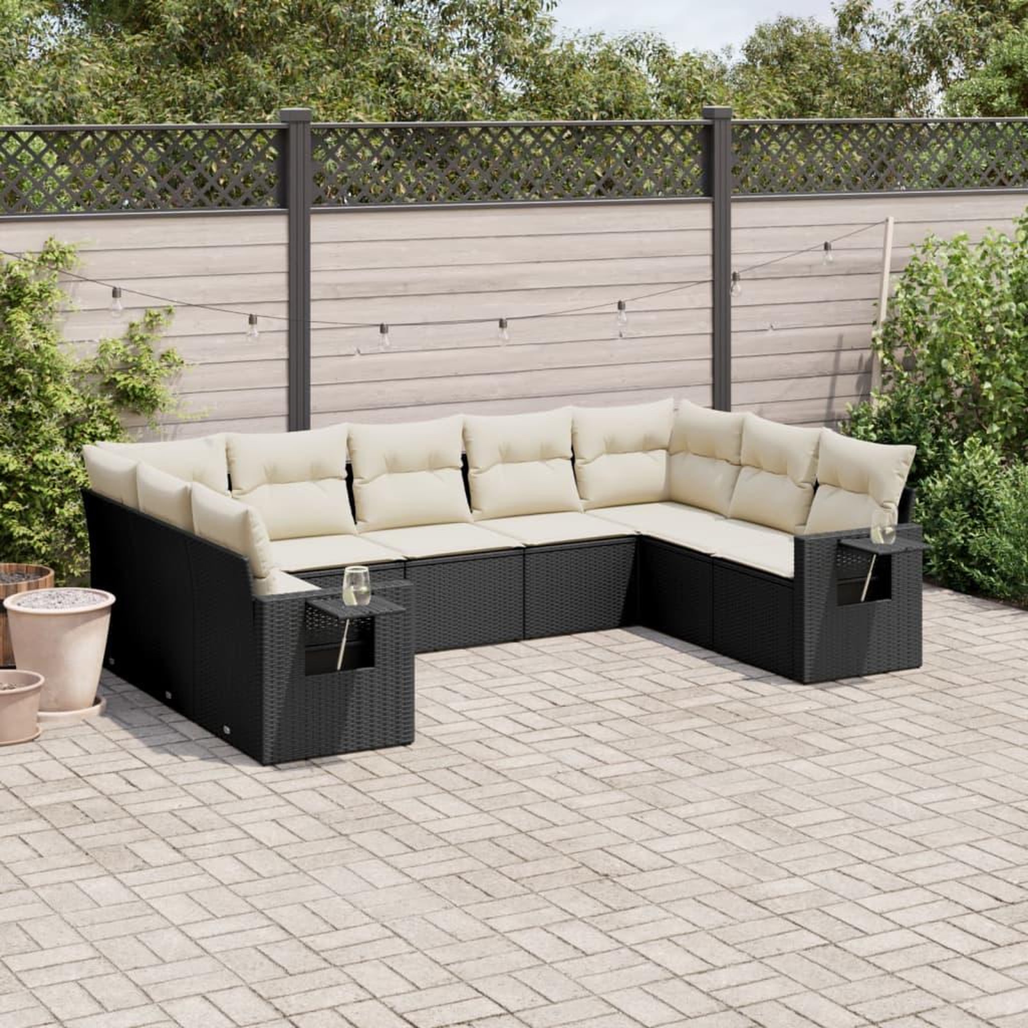 VIDAXL Salon de jardin 9 pcs avec coussins noir resine tressee