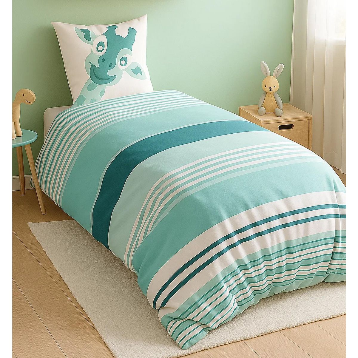 Les Ateliers du Linge Parure De Housse De Couette 100%coton 2pcs 140x200cm Louma - Bleu Canard