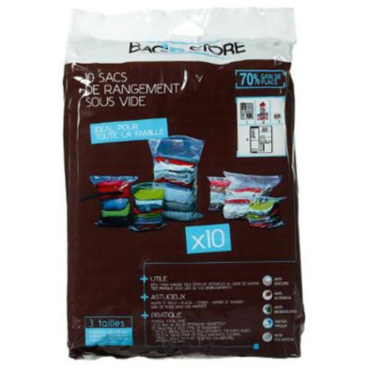 FIVE Lot de 10 Sacs de Rangement  Sous Vide  120cm Transparent