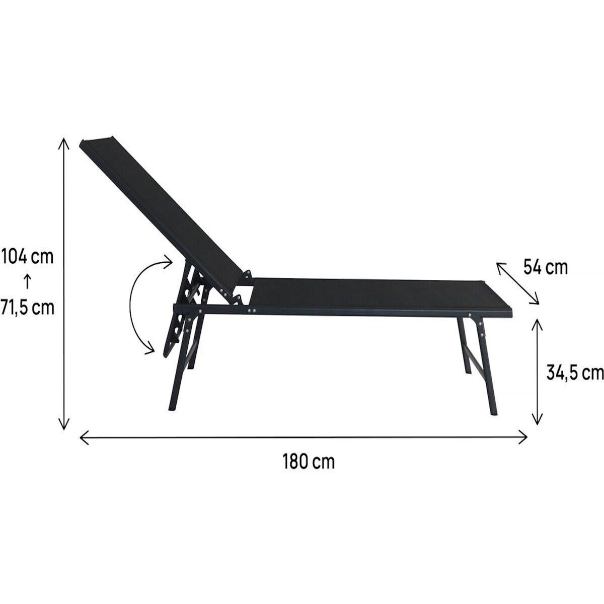 Habitat et Jardin Lot de 2 bains de soleil en métal  Sublima  - 180 x 54 x 104 cm - Noir