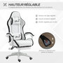 Voir la diapositive 4 : VINSETTO Chaise de bureau gaming - inclinable, pivotant, réglable - coussins lombaires têtière inclus - noir blanc