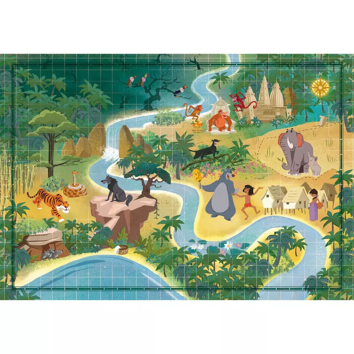 CLEMENTONI Puzzle 1000 pièces : Story Maps - Le Livre de la Jungle