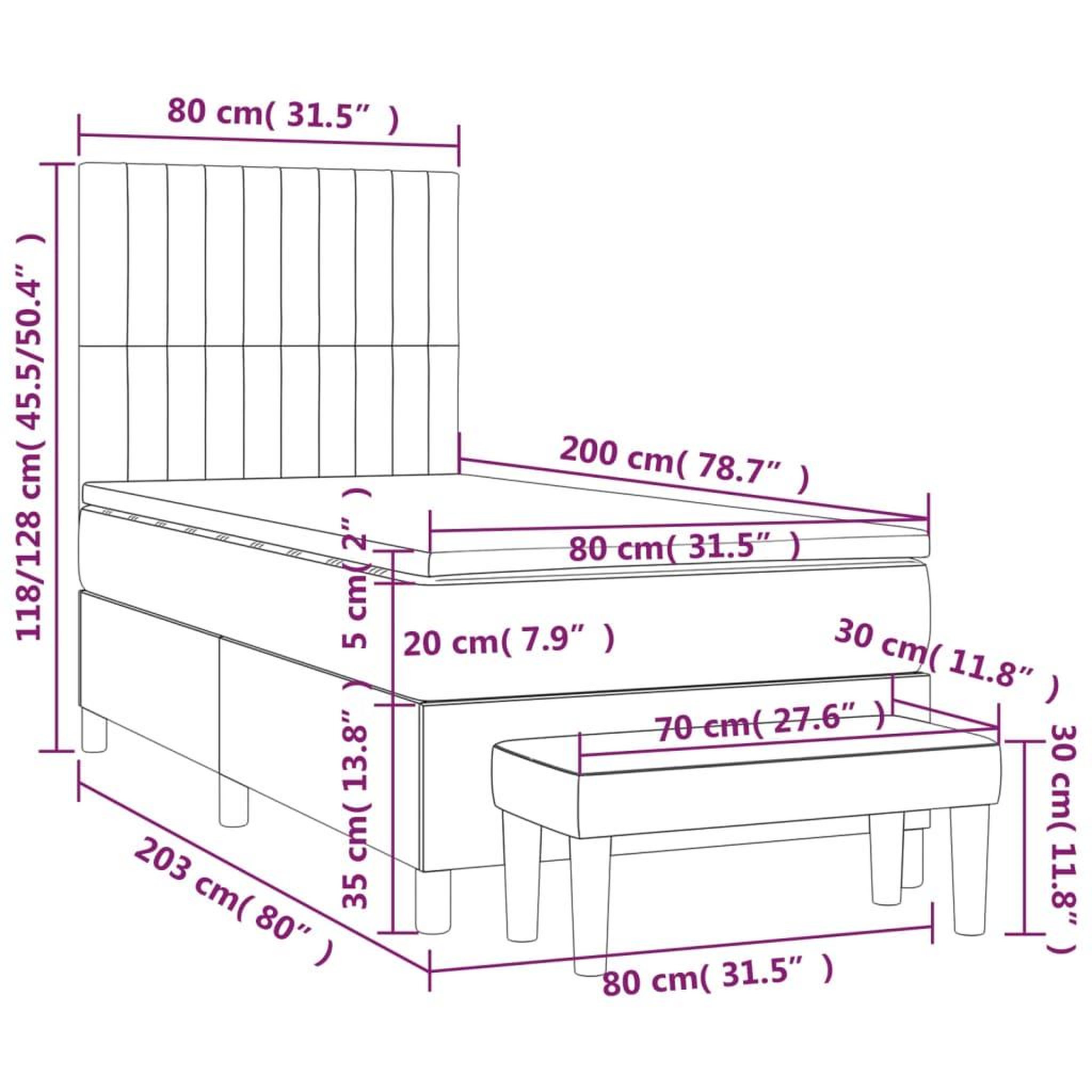 Voir la diapositive 6 : VIDAXL Sommier a lattes de lit avec matelas Gris fonce 80x200 cm Tissu