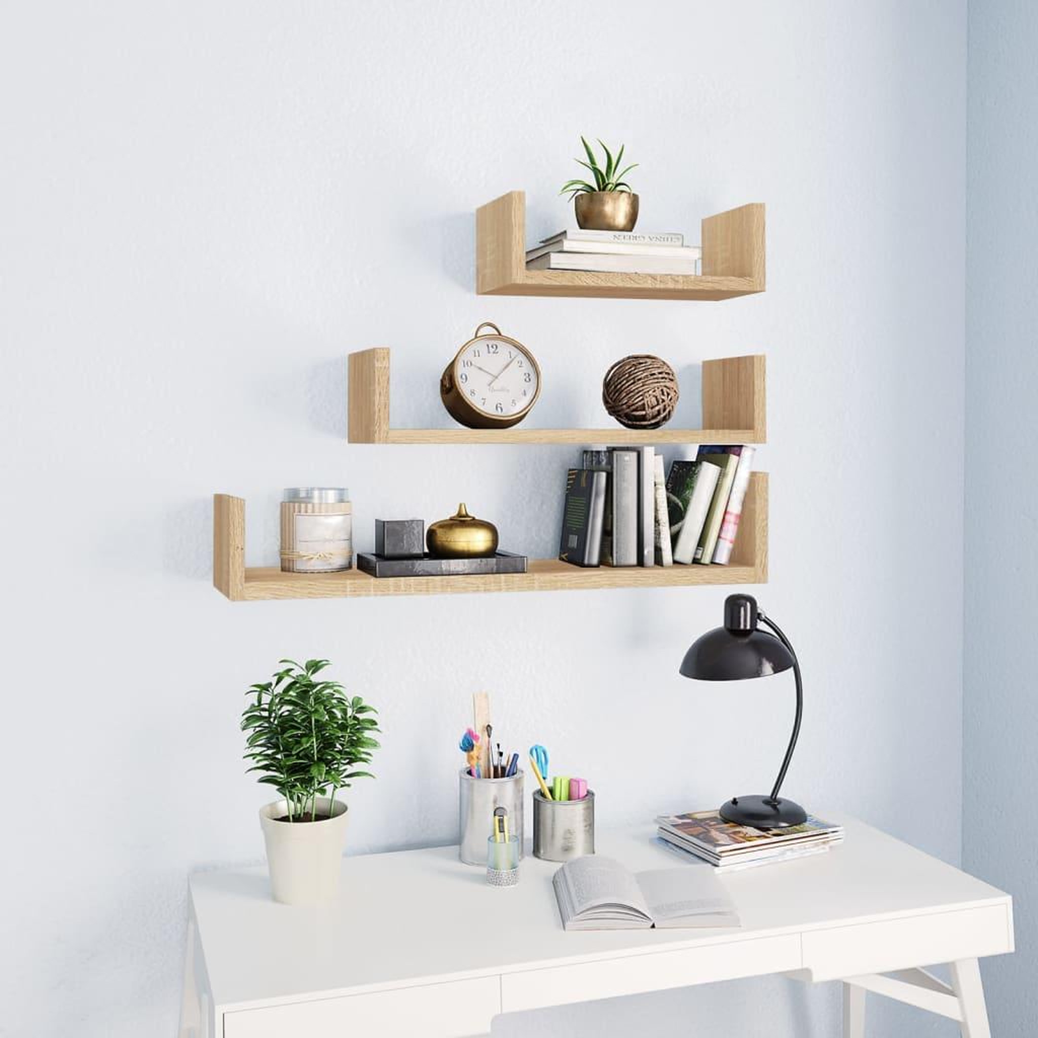 Voir la diapositive 1 : VIDAXL Etageres murales 3 pcs Chene sonoma Bois d'ingenierie