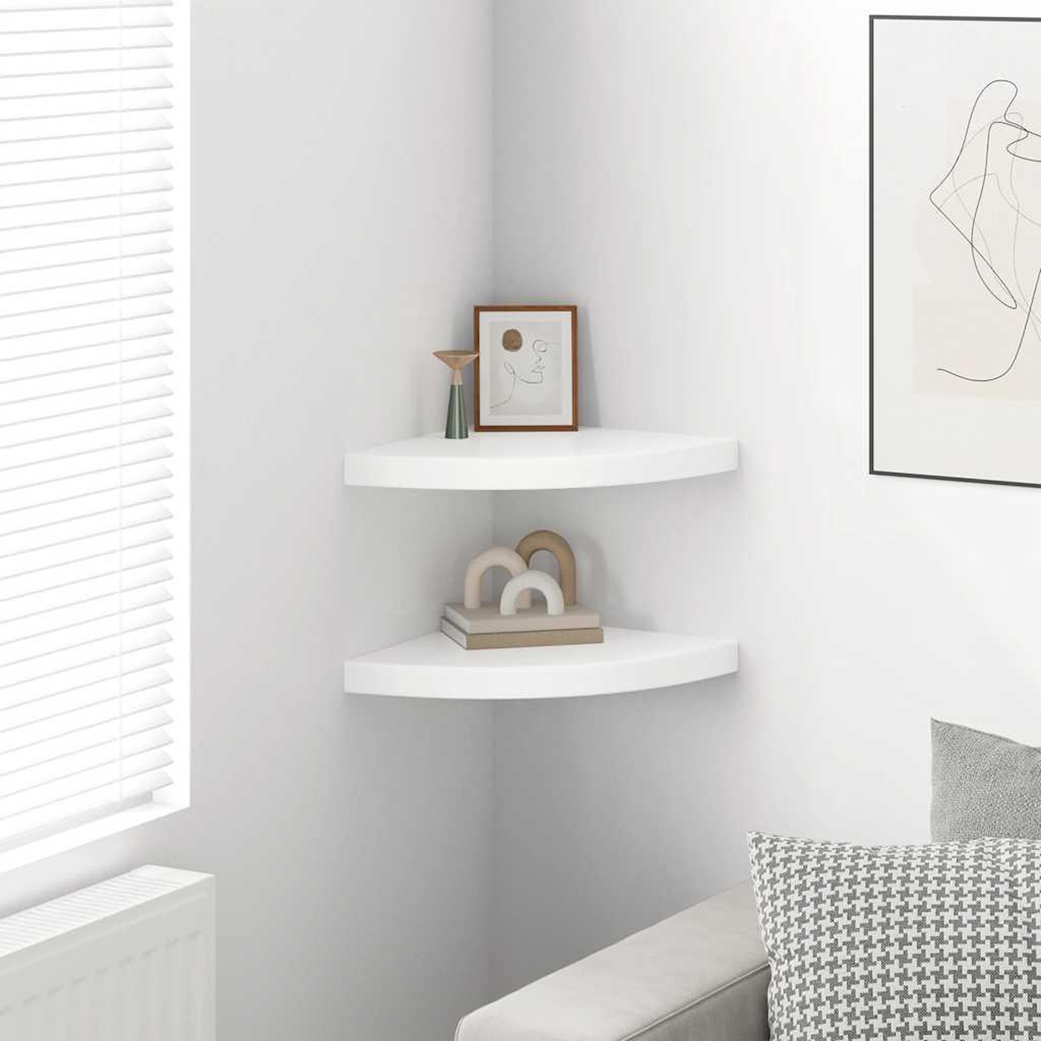 Voir la diapositive 3 : VIDAXL Etageres d'angle flottantes 2pcs blanc brillant 35x35x3,8cm mdf