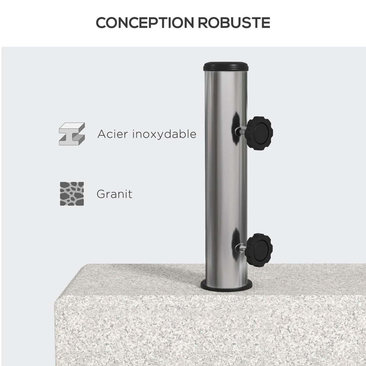 OUTSUNNY Pied de parasol en granite gris - poids net 25 Kg - 2 vis de serrage - compatible mât 32 à 48 mm