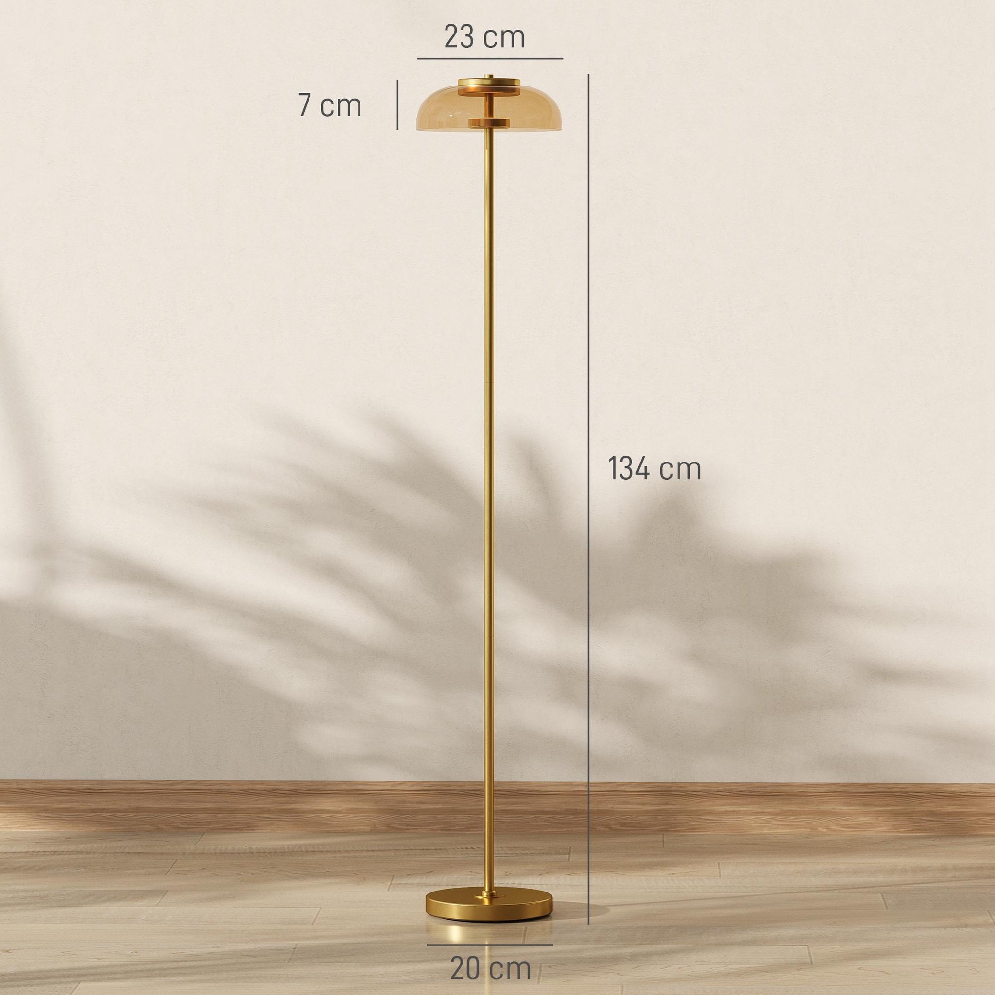 Voir la diapositive 3 : HOMCOM Lampadaire sur pied LED style vintage métal doré verre fumé lumière chaude 3000K