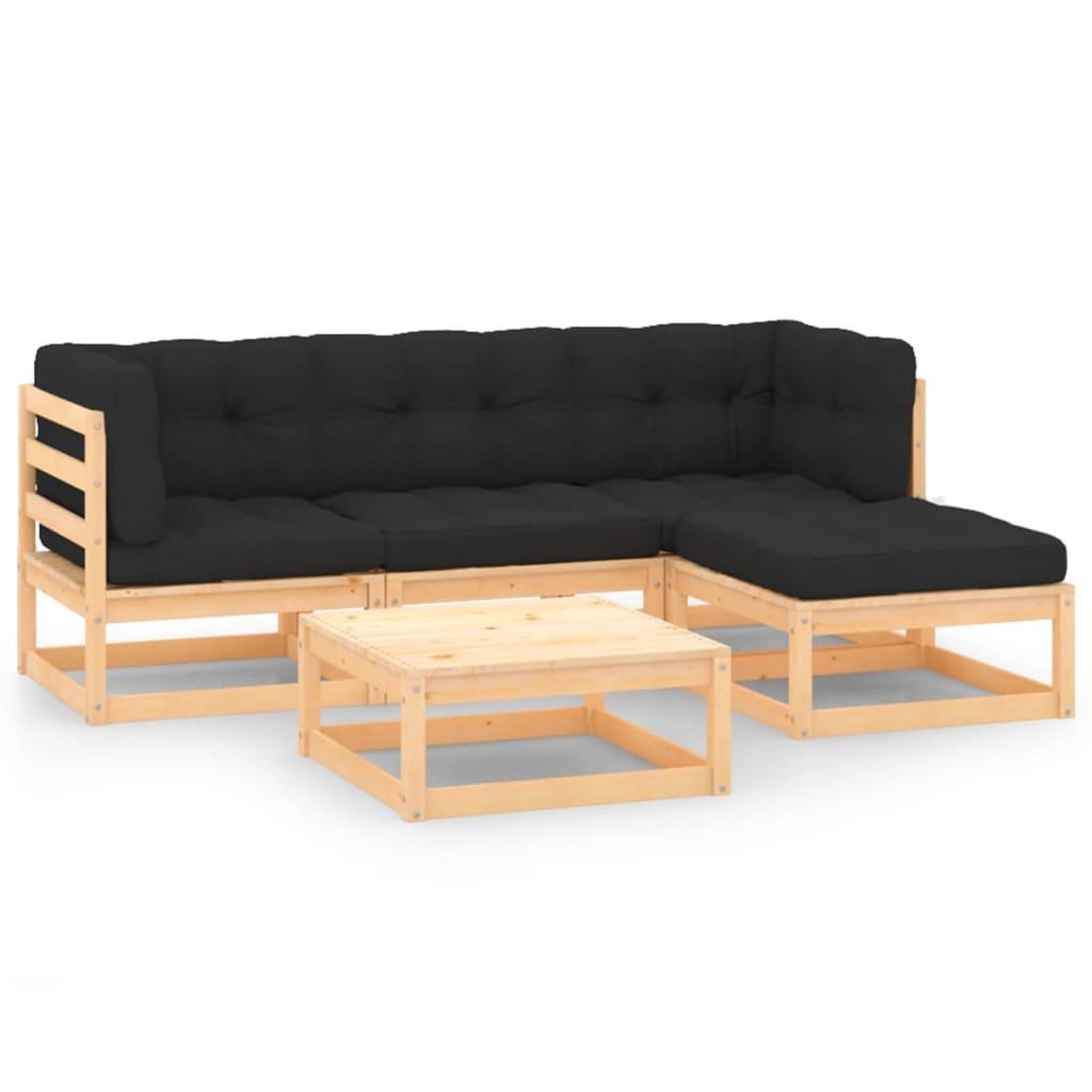 Voir la diapositive 1 : VIDAXL Salon de jardin 5 pcs avec coussins Bois de pin massif